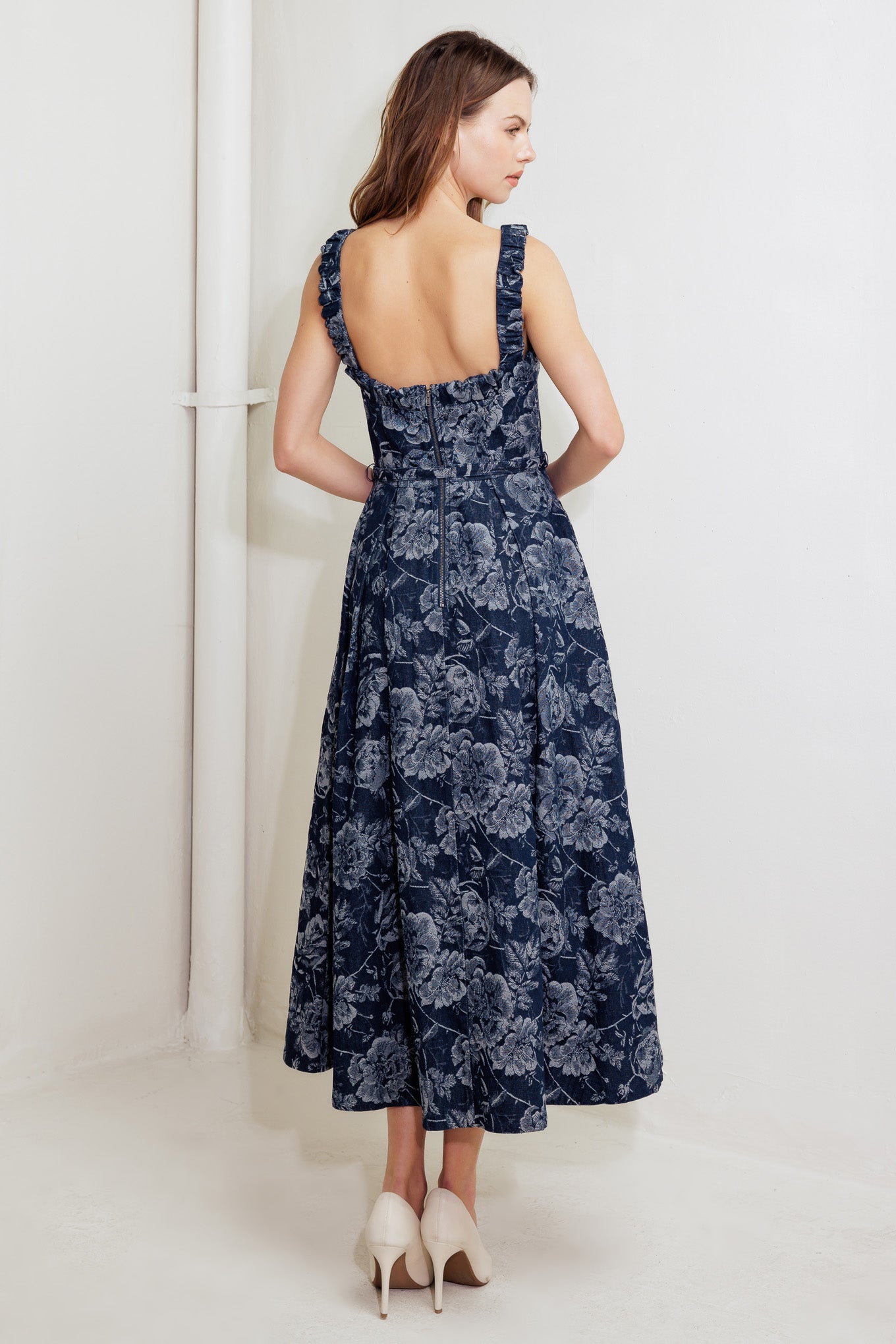 DUSK ROSE WOVEN DENIM MIDI DRESS - MaraFormigone