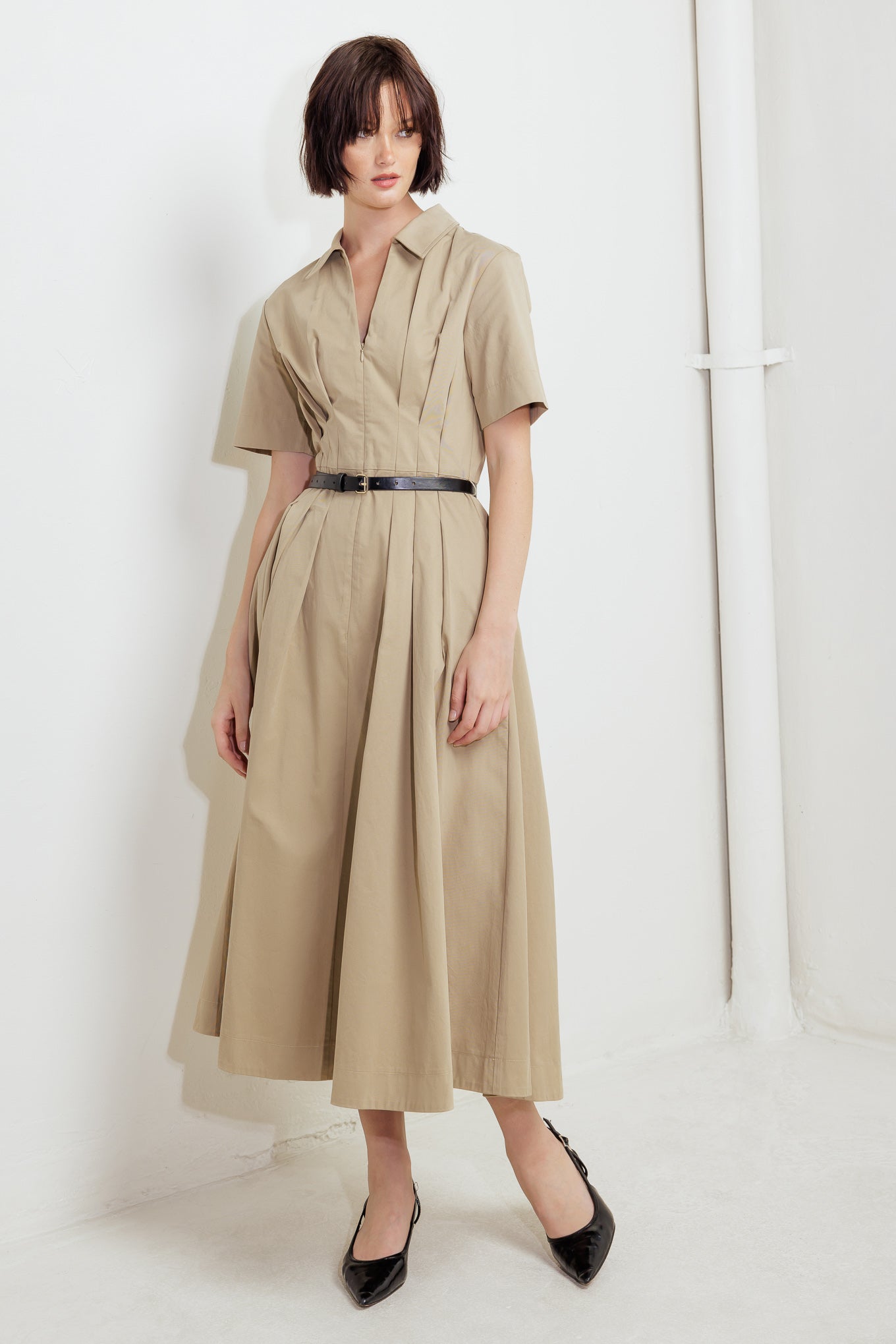 QUIET ROMANCE TAN WOVEN MIDI DRESS - MaraFormigone