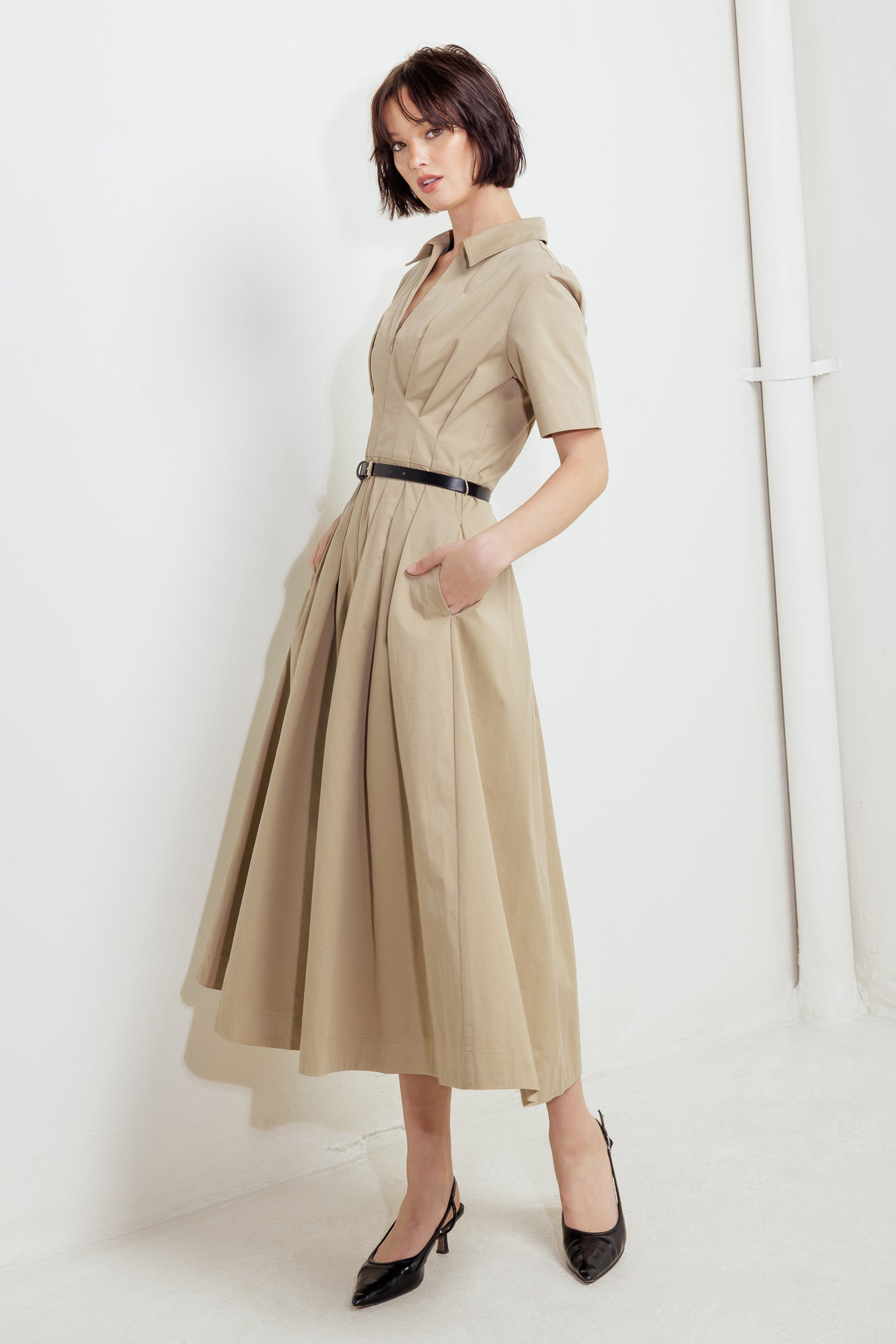 QUIET ROMANCE TAN WOVEN MIDI DRESS - MaraFormigone