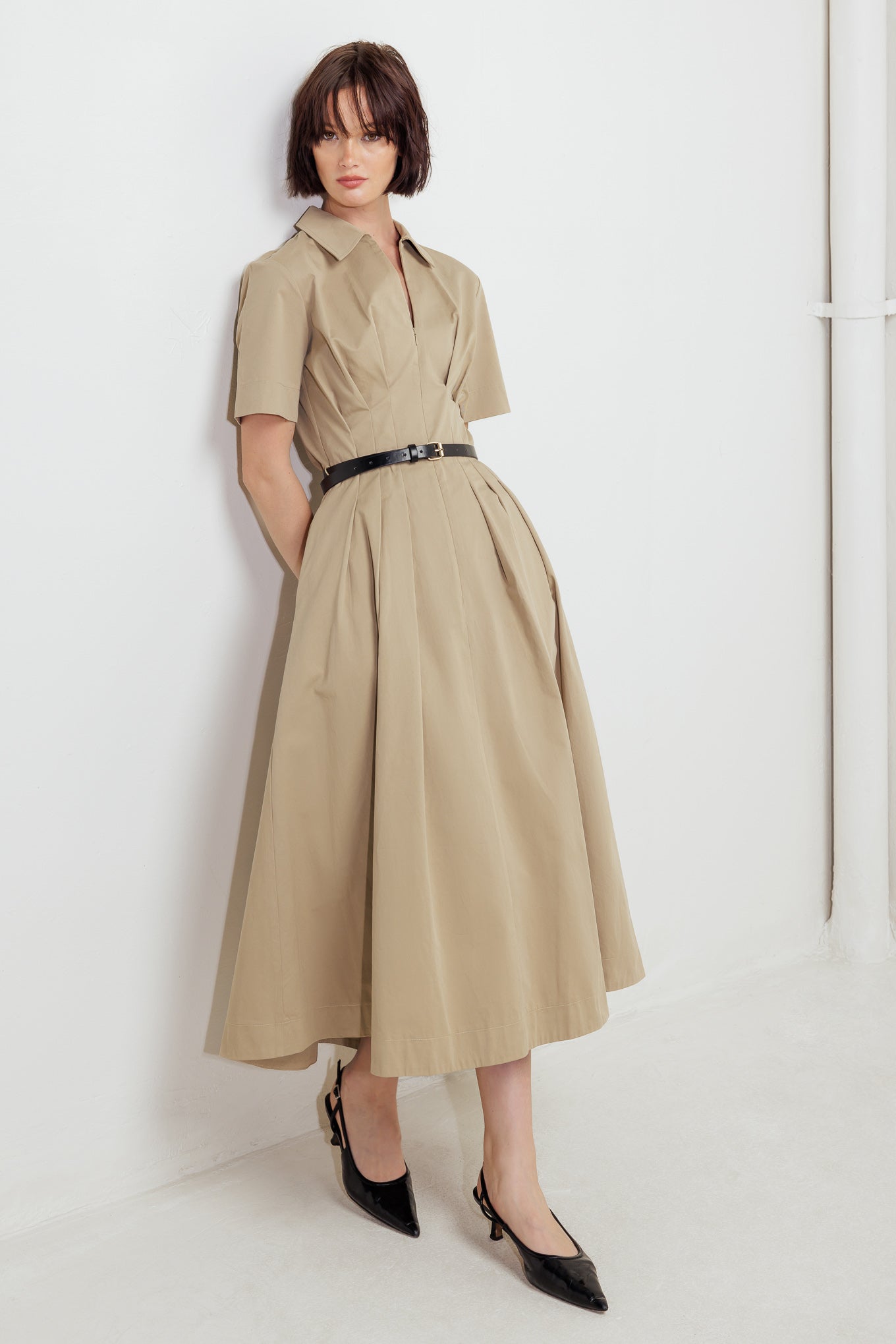 QUIET ROMANCE TAN WOVEN MIDI DRESS - MaraFormigone