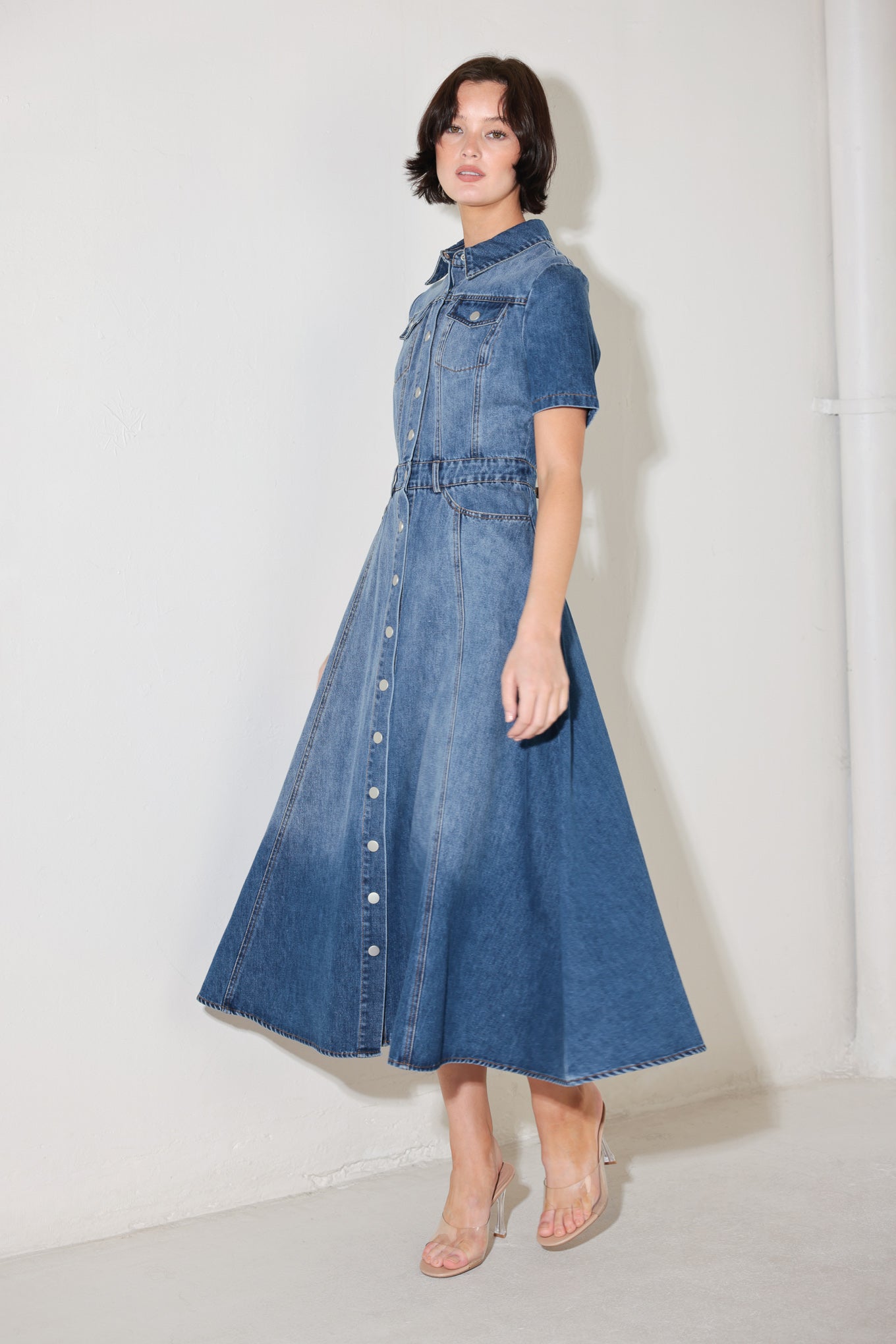 BLUEBIRD PROMENADE DENIM MIDI DRESS
