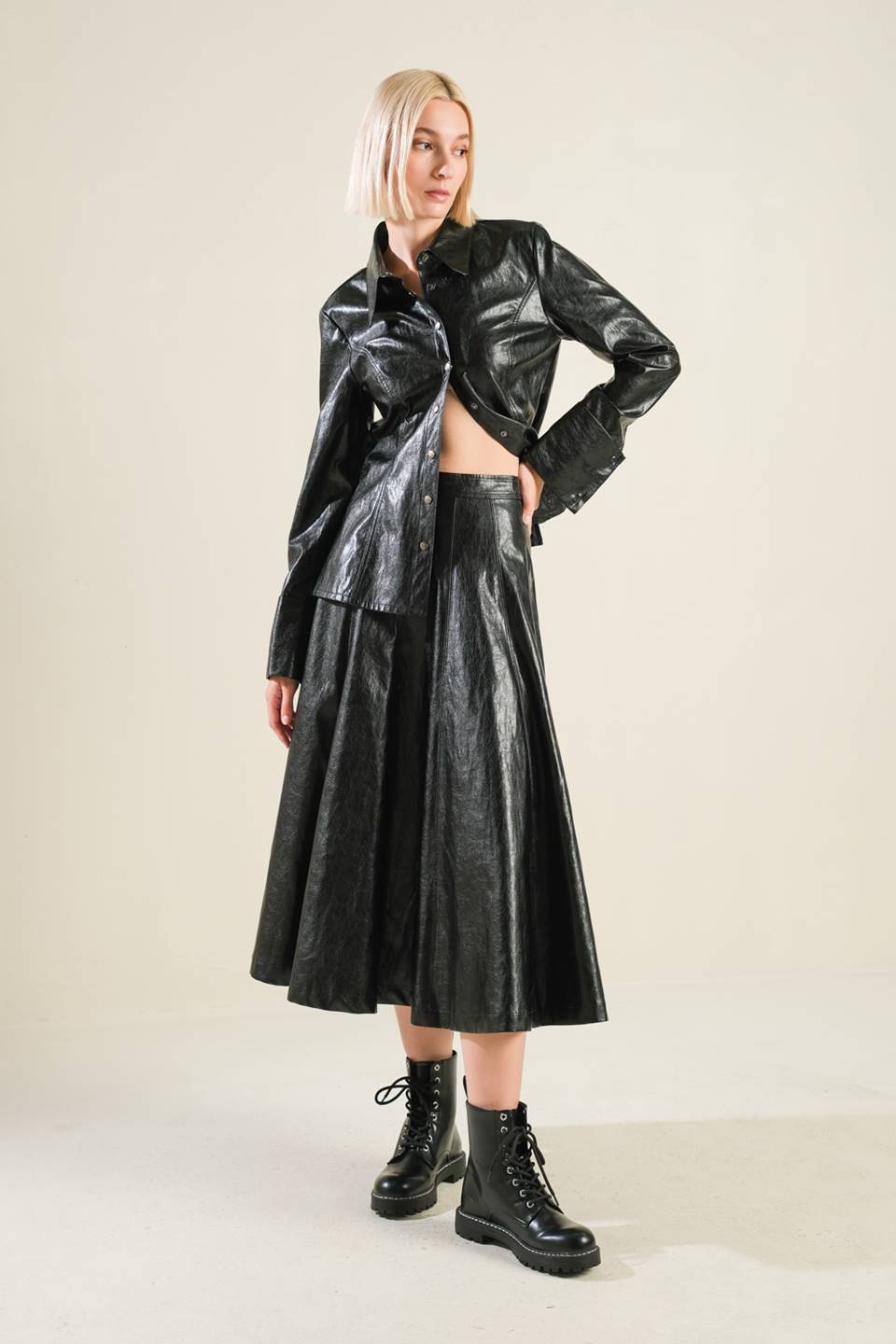 MY HEART TO YOU LEATHER MIDI SKIRT - MaraFormigone