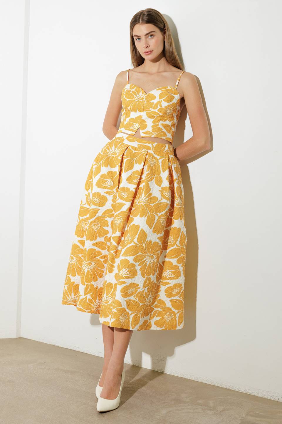 FALDA MIDI TEJIDA DE OPTIMISMO LISO