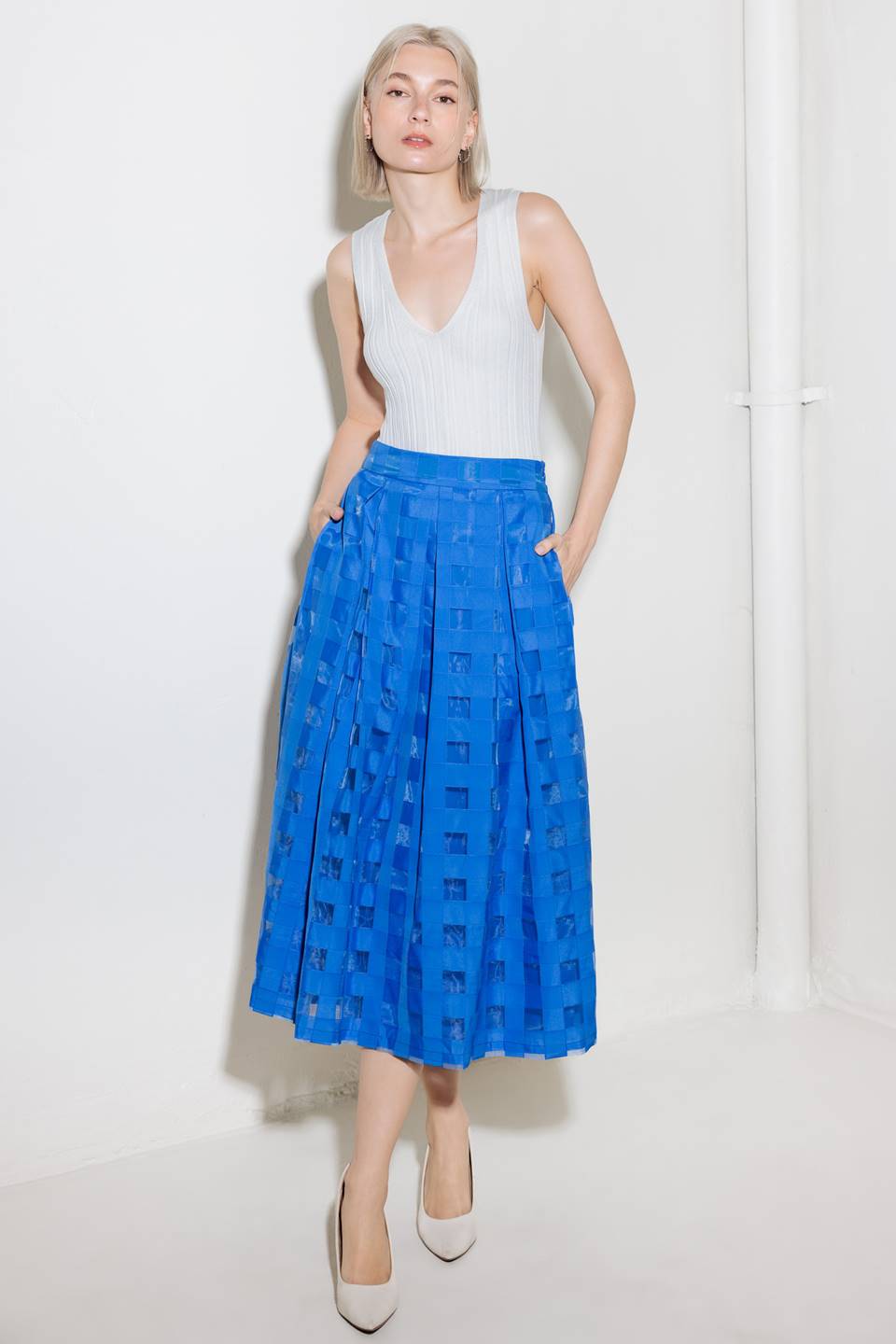 LIVE FOR US BLUE ORGANZA MIDI SKIRT - MaraFormigone