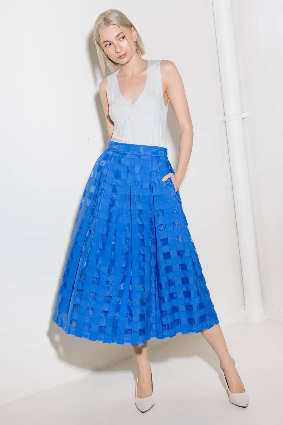 LIVE FOR US BLUE ORGANZA MIDI SKIRT - MaraFormigone