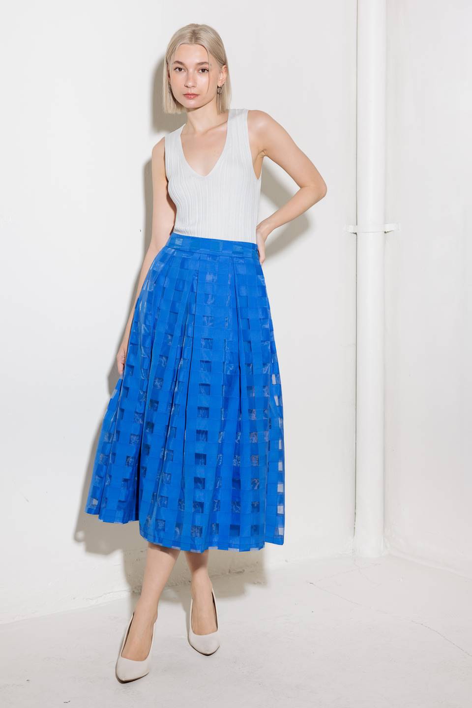 LIVE FOR US BLUE ORGANZA MIDI SKIRT - MaraFormigone