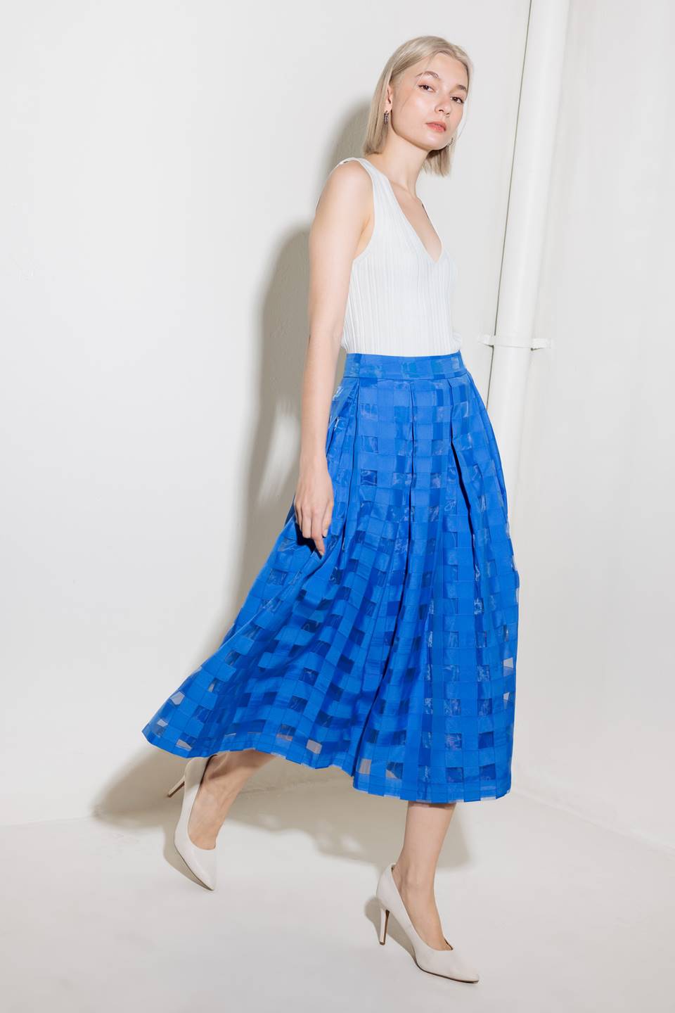 LIVE FOR US BLUE ORGANZA MIDI SKIRT - MaraFormigone
