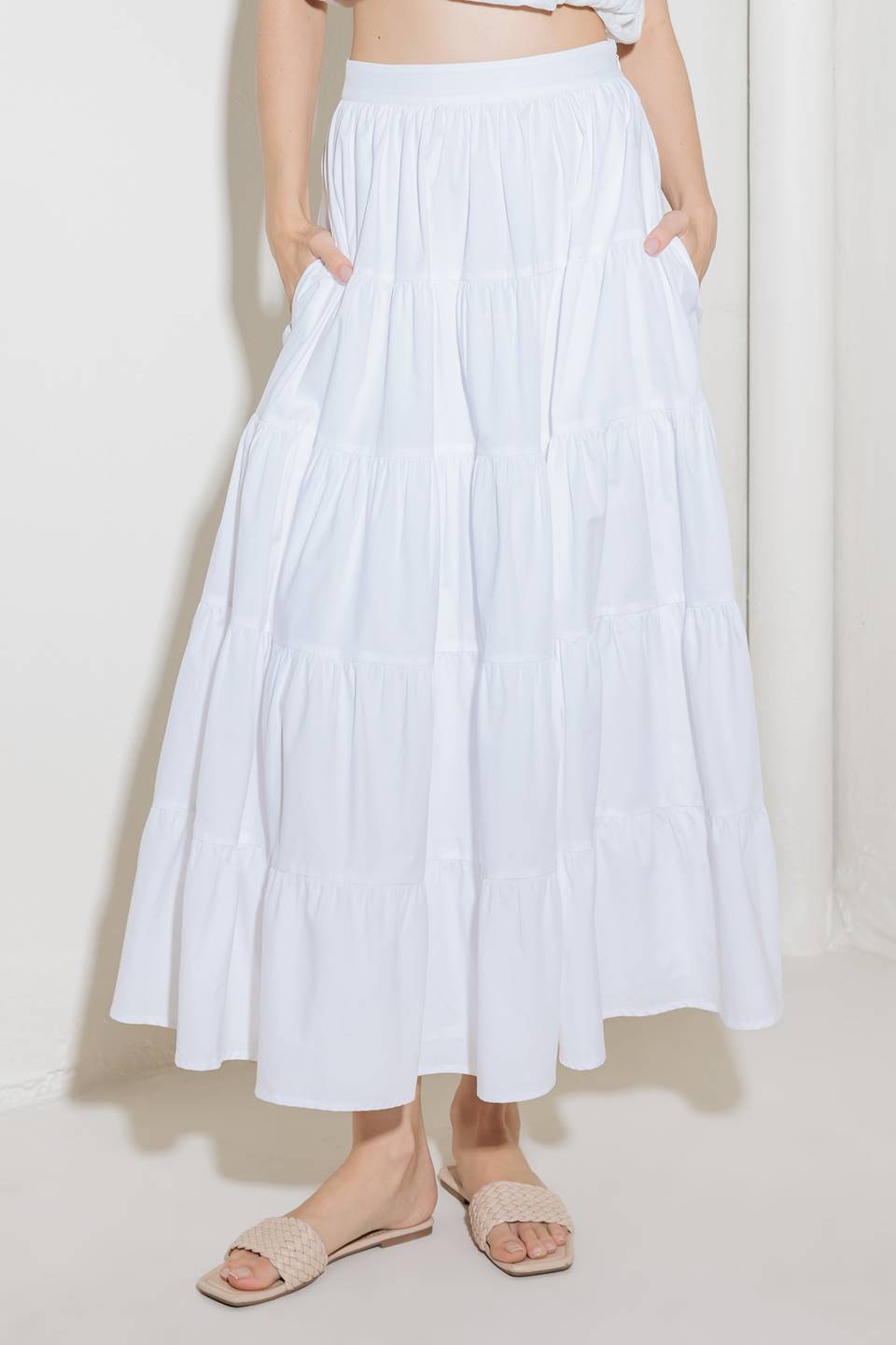 SIMPLY SPELLBOUND WHITE WOVEN FULL MIDI SKIRT - MaraFormigone