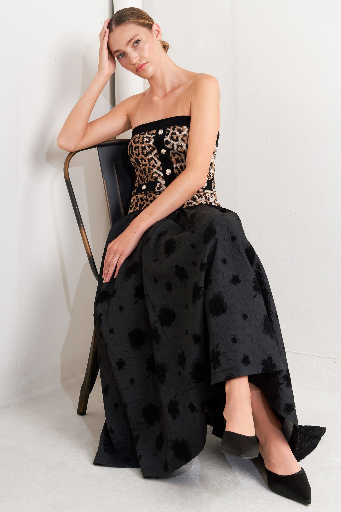 NOIR BLOOMING ROMANCE WOVEN FULL MIDI SKIRT - MaraFormigone