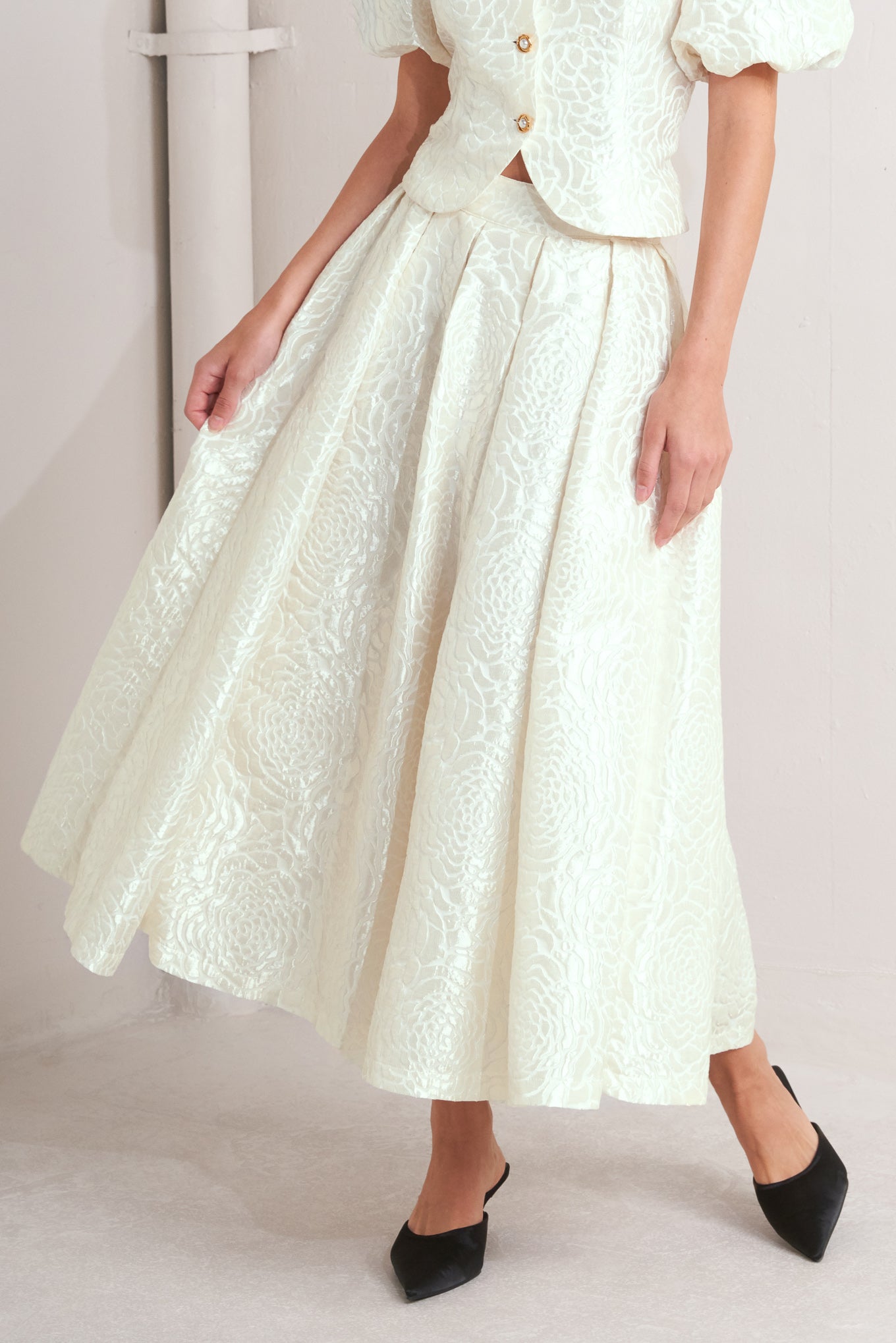 ROSÉ TEXTURE WOVEN FULL MIDI SKIRT - MaraFormigone