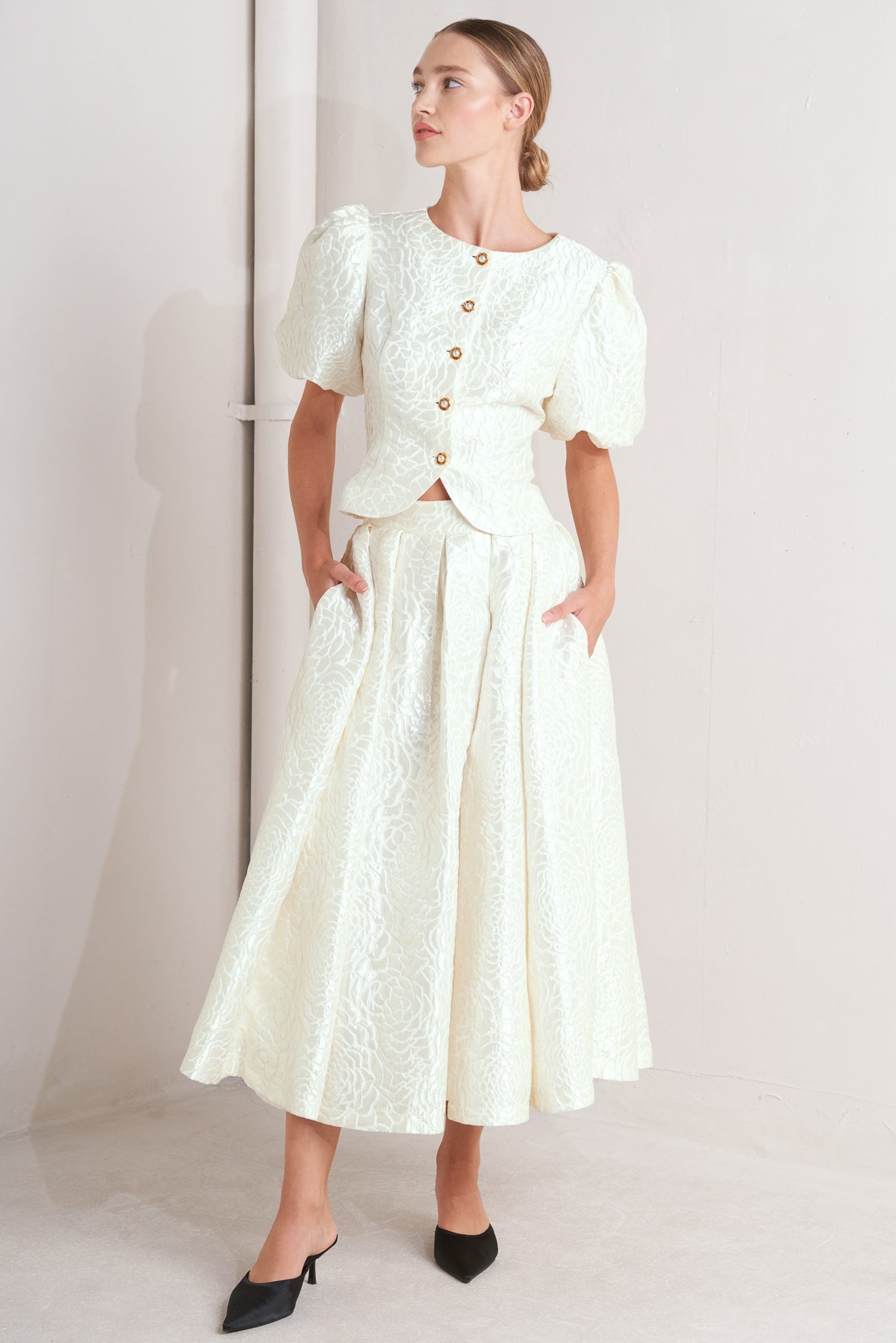 ROSÉ TEXTURE WOVEN FULL MIDI SKIRT - MaraFormigone