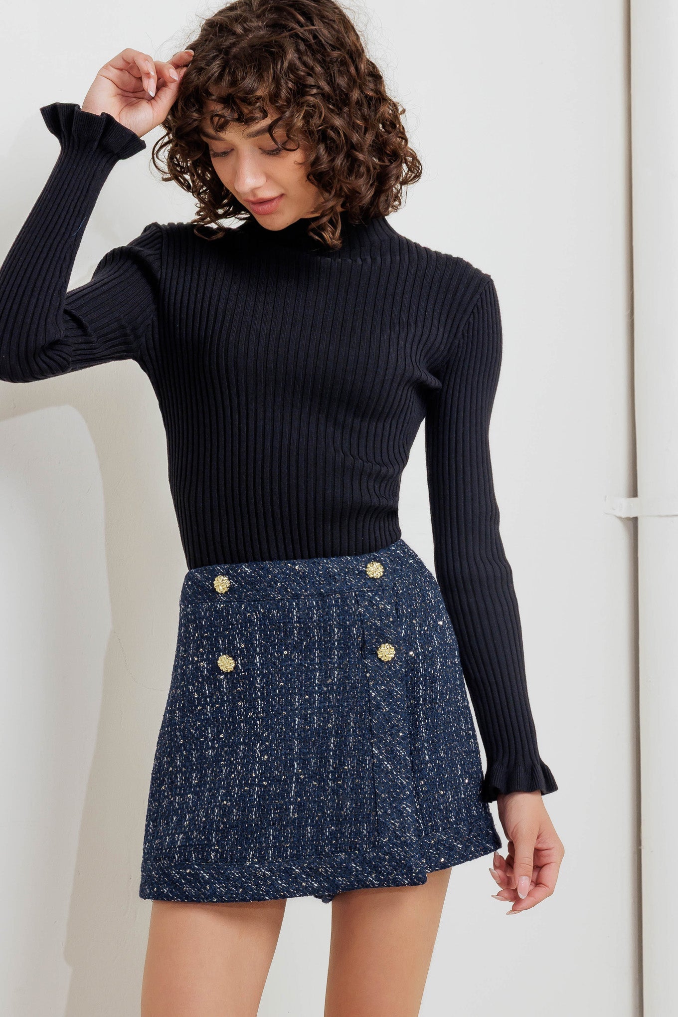 PARISIAN NAVY TWEED SKORT - MaraFormigone
