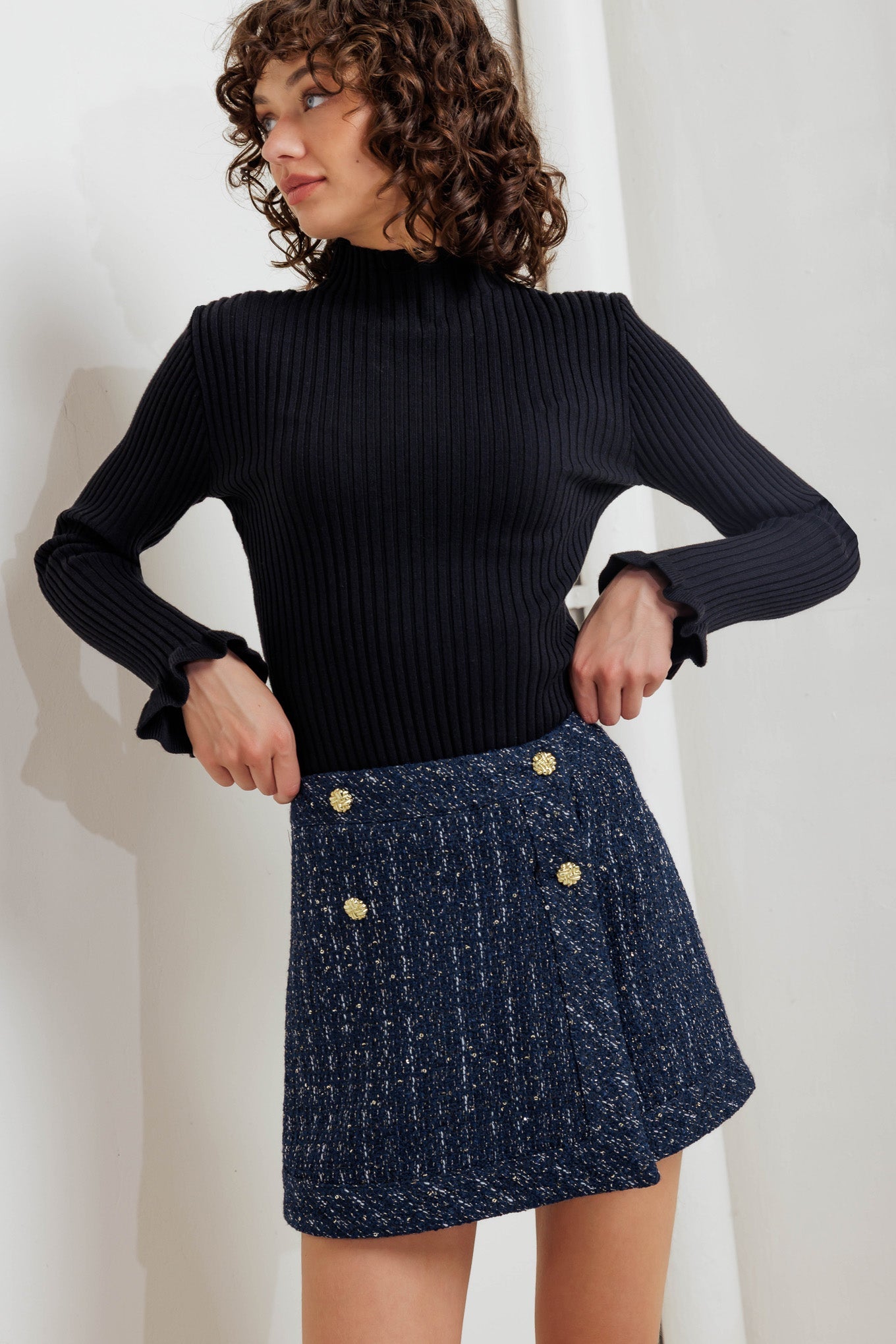 PARISIAN NAVY TWEED SKORT - MaraFormigone