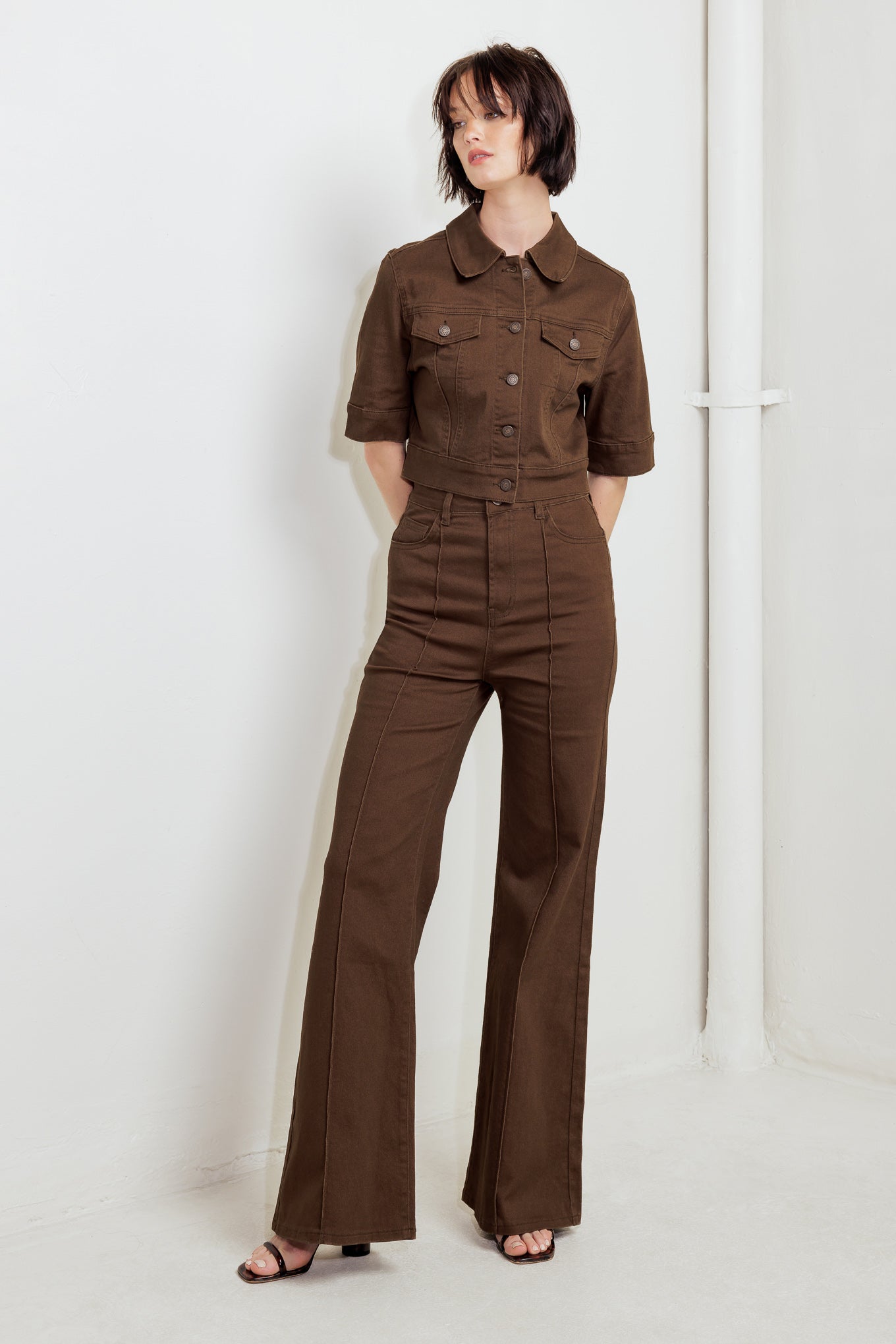 EFFORTLESS EDGE BROWN TWILL PANTS - MaraFormigone