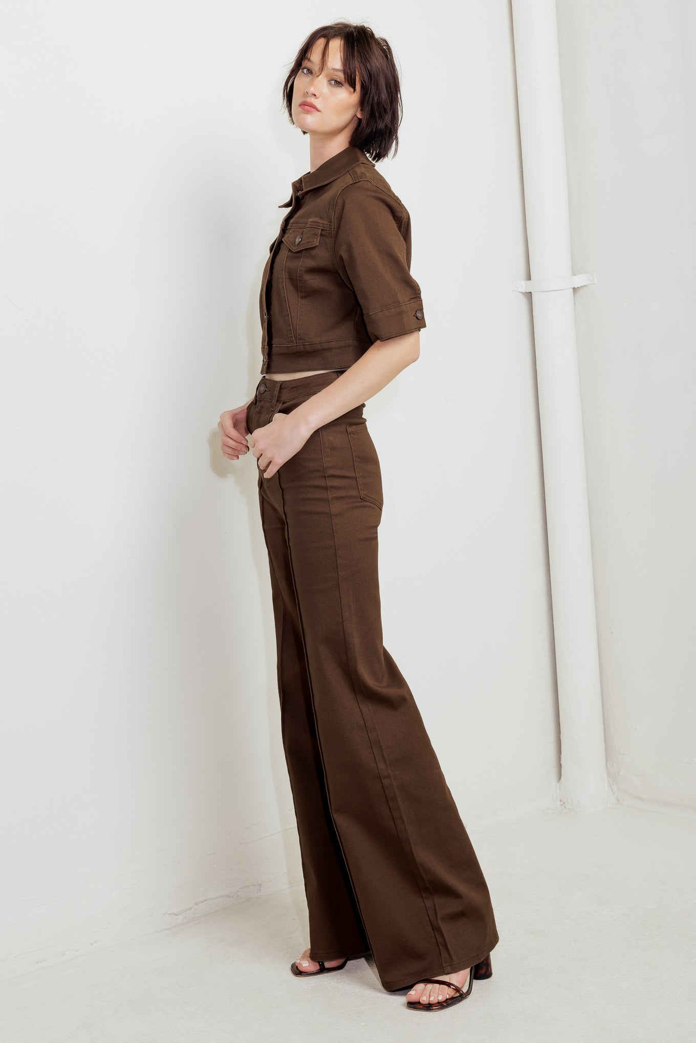EFFORTLESS EDGE BROWN TWILL PANTS - MaraFormigone