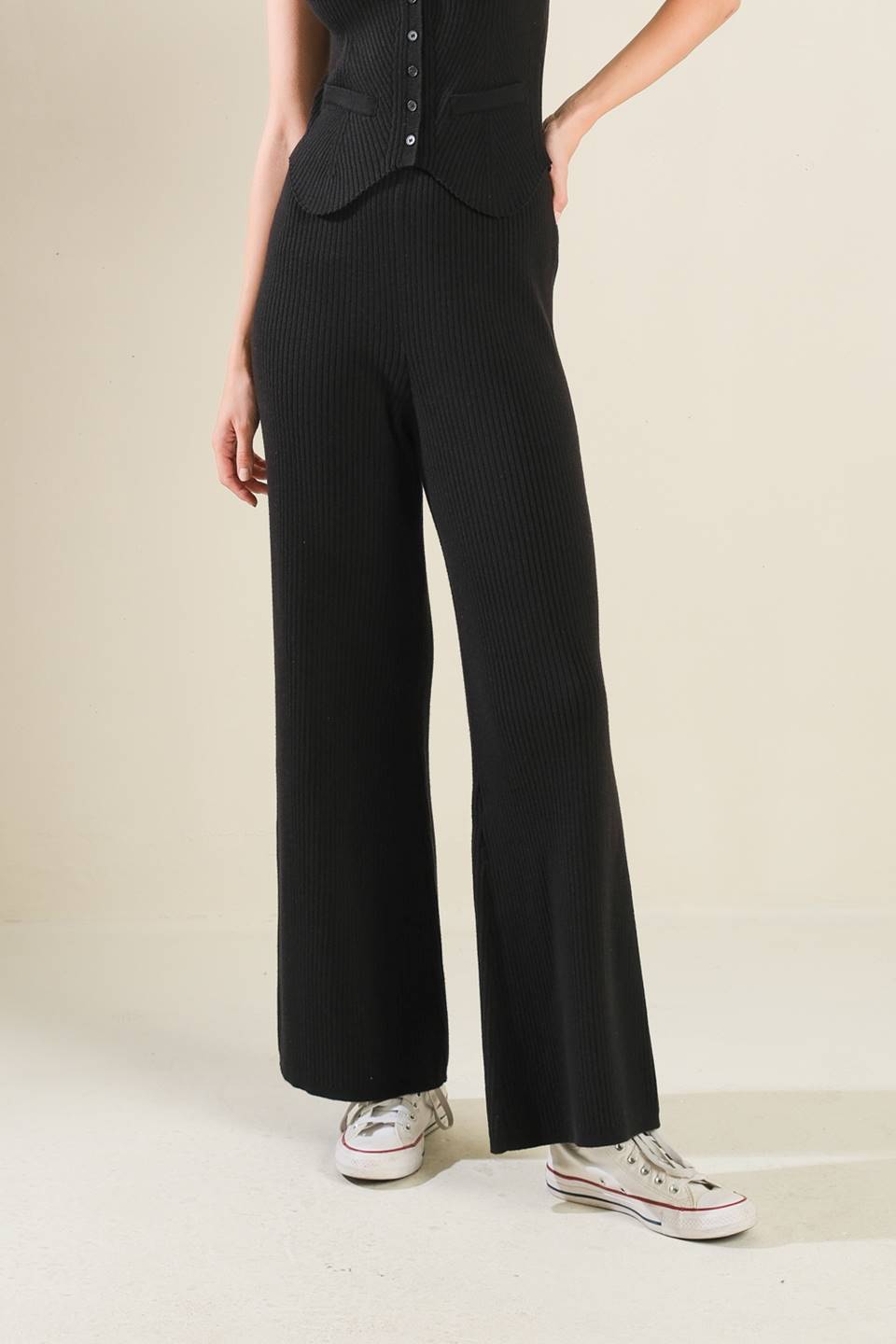 REGAL RISE BLACK KNIT PANTS - MaraFormigone