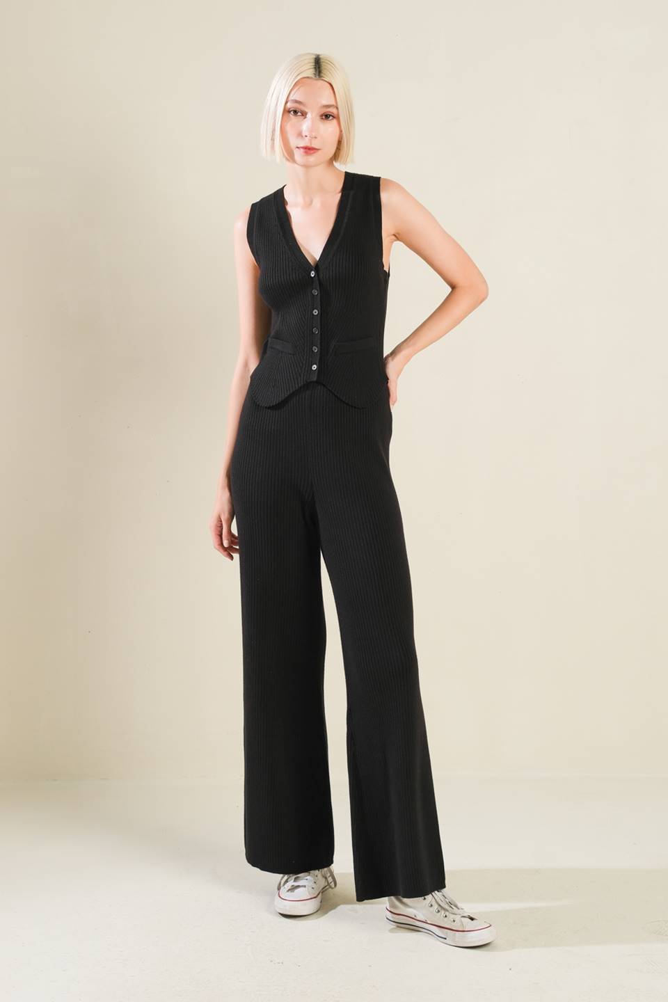 REGAL RISE BLACK KNIT PANTS - MaraFormigone