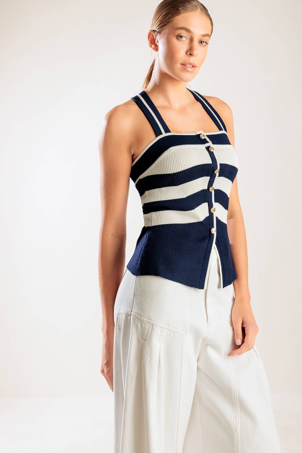 TOP DE PUNTO AZUL MARINO BRILLANTE