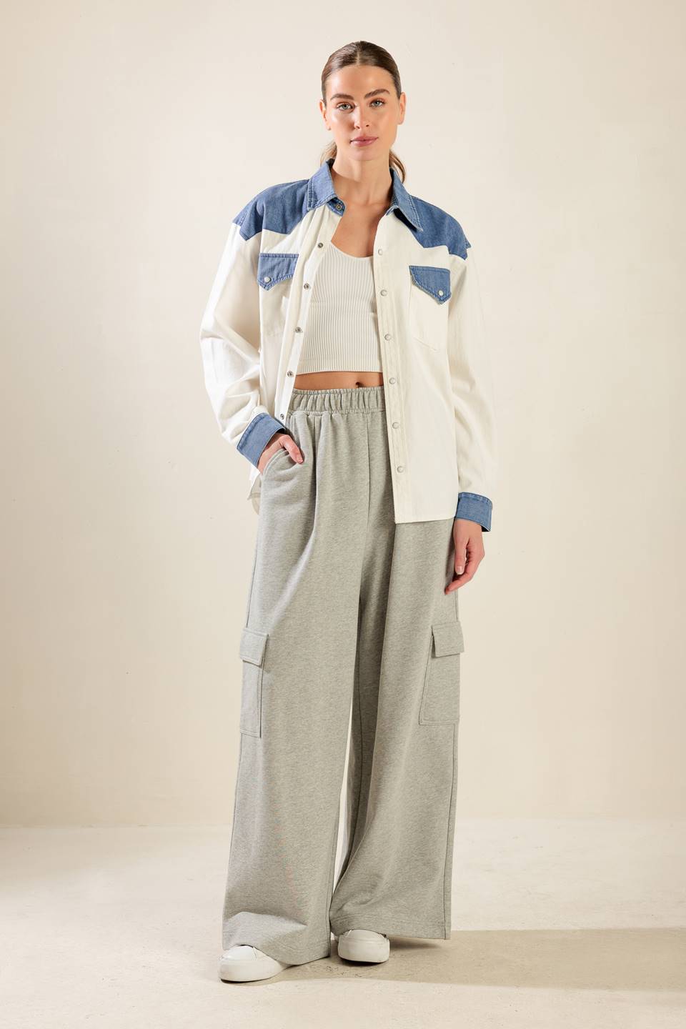 CAMISA DE TEJIDO Y MEZCLILLA "SIGUE ADELANTE"