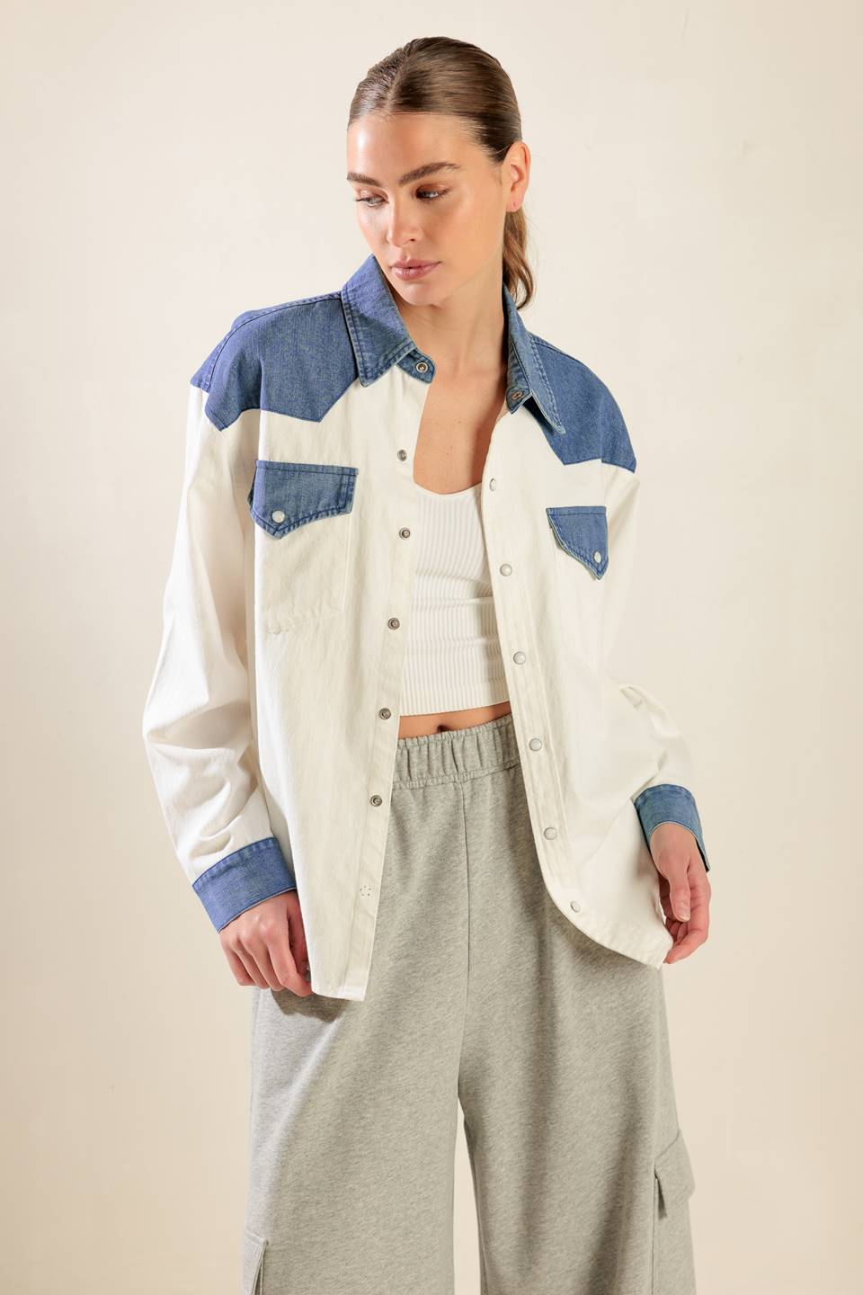 CAMISA DE TEJIDO Y MEZCLILLA "SIGUE ADELANTE"