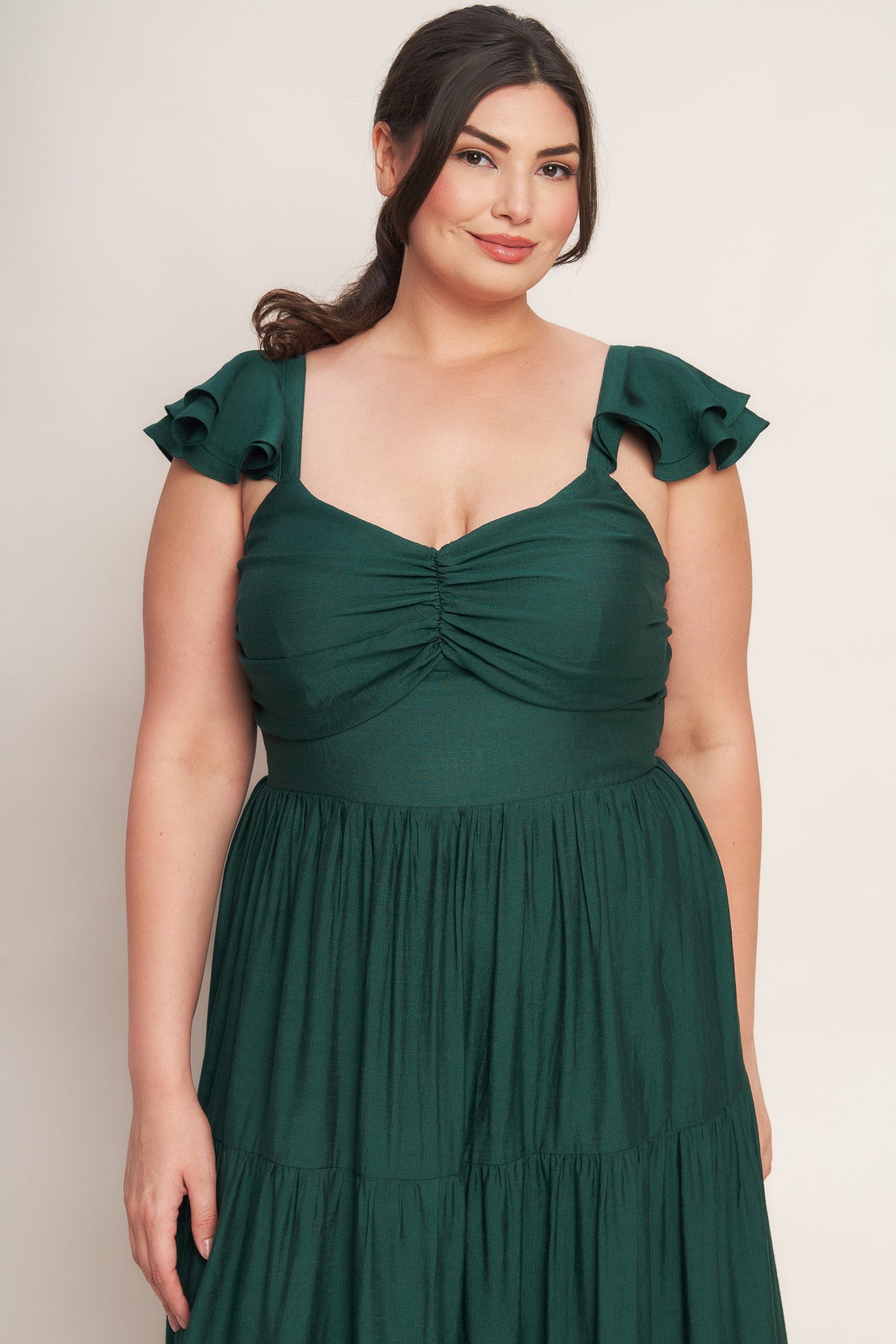 VESTIDO MAXI DE TECIDO VERDE-FLORESTA LEITE DE VERÃO