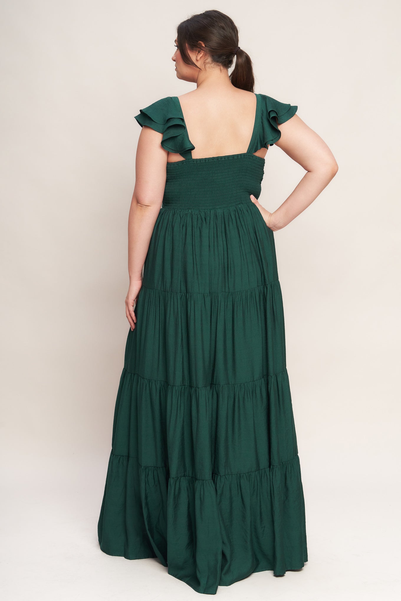 VESTIDO MAXI DE TECIDO VERDE-FLORESTA LEITE DE VERÃO