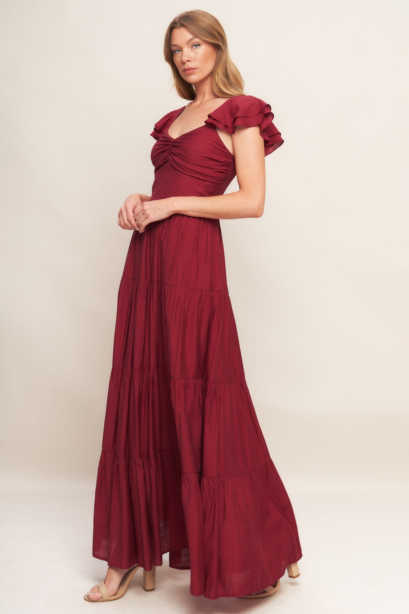 VESTIDO MAXI VERMELHO ESCURO DE VERÃO LEITE