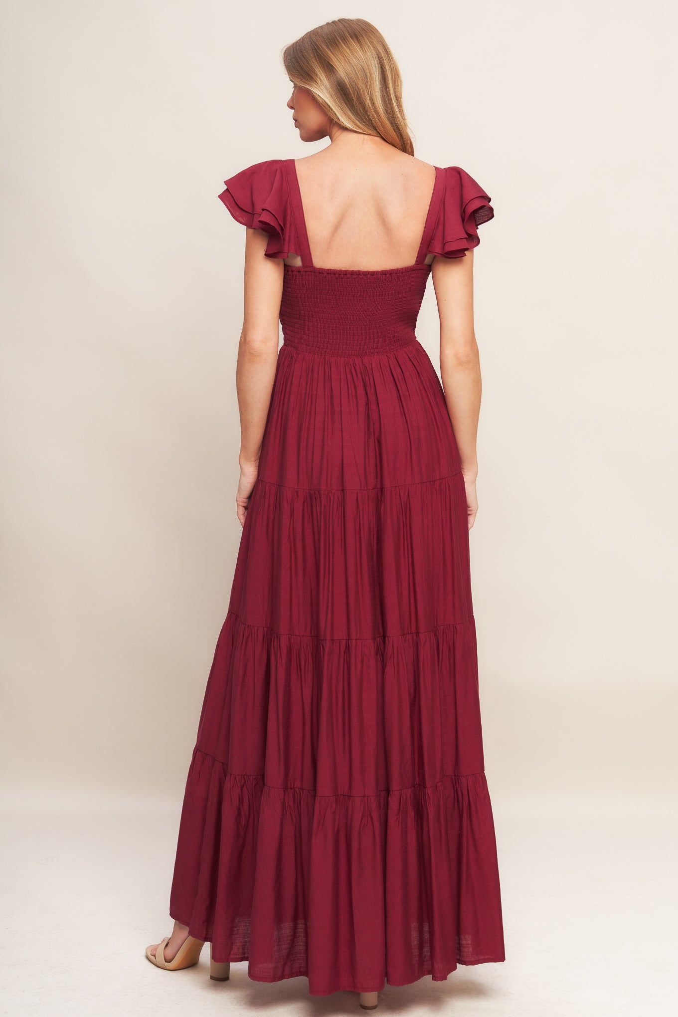 VESTIDO MAXI VERMELHO ESCURO DE VERÃO LEITE