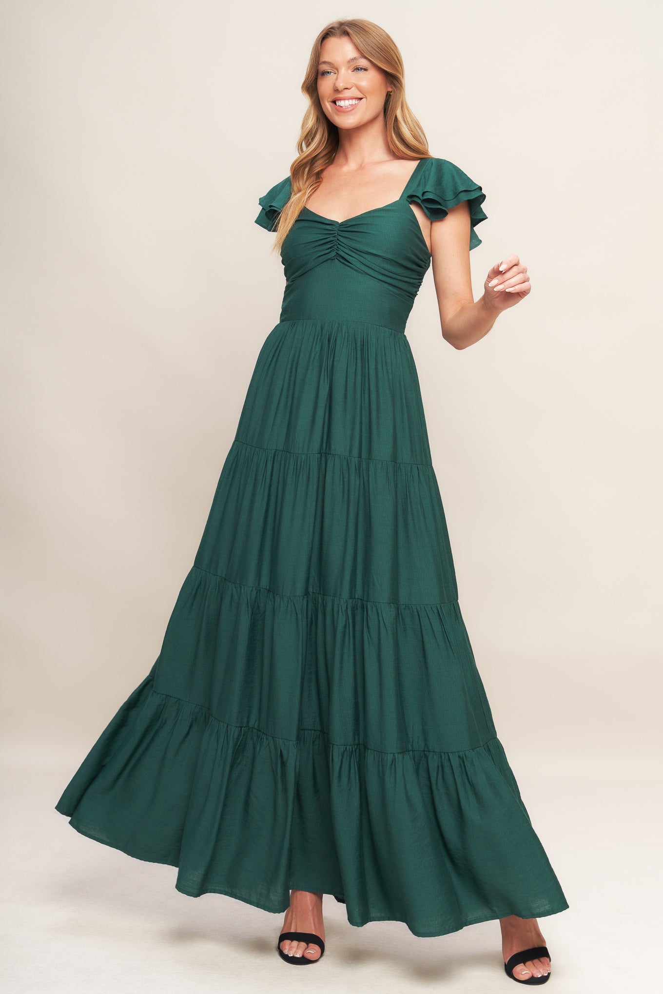 VESTIDO MAXI DE TECIDO VERDE-FLORESTA LEITE DE VERÃO