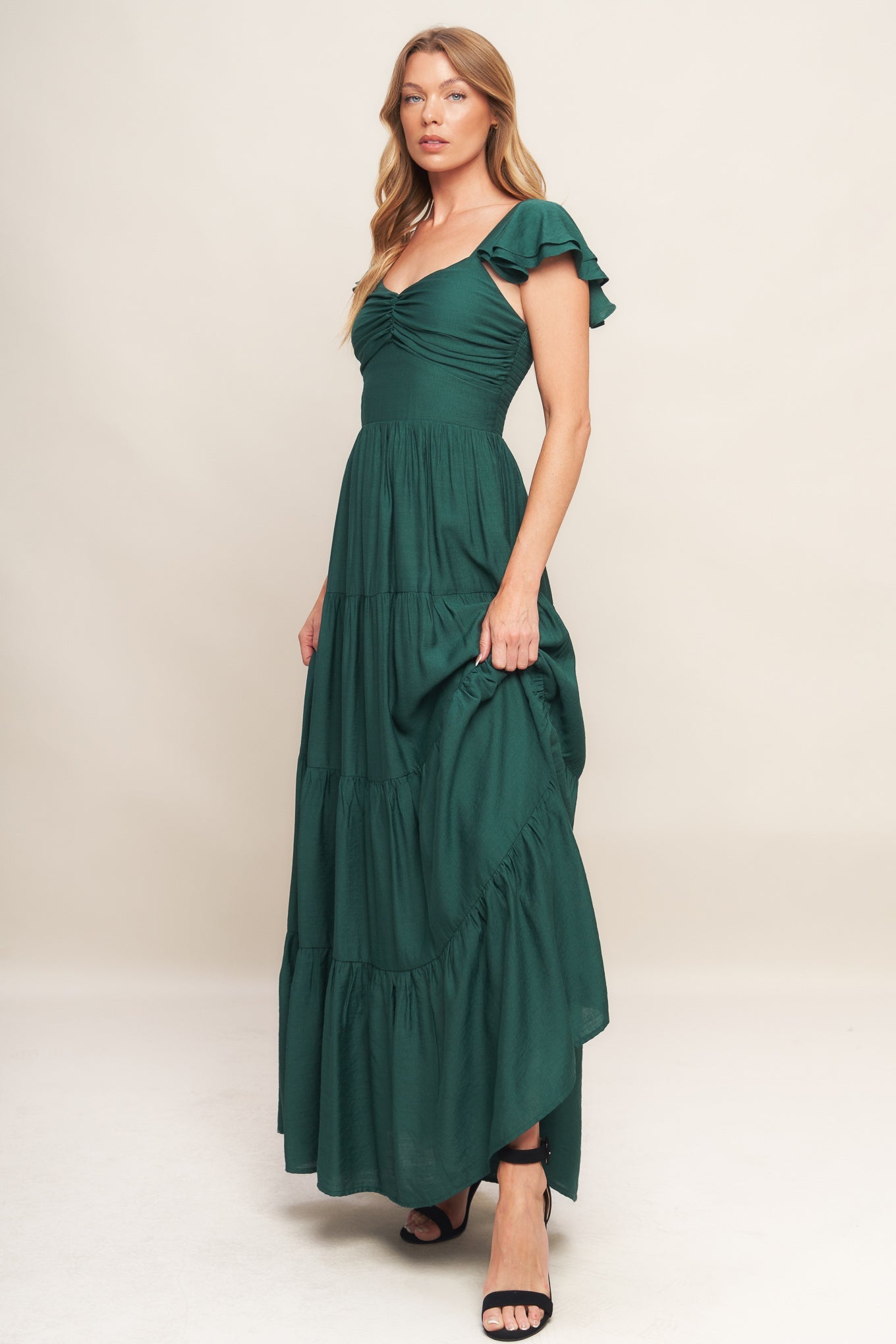 VESTIDO MAXI DE TECIDO VERDE-FLORESTA LEITE DE VERÃO