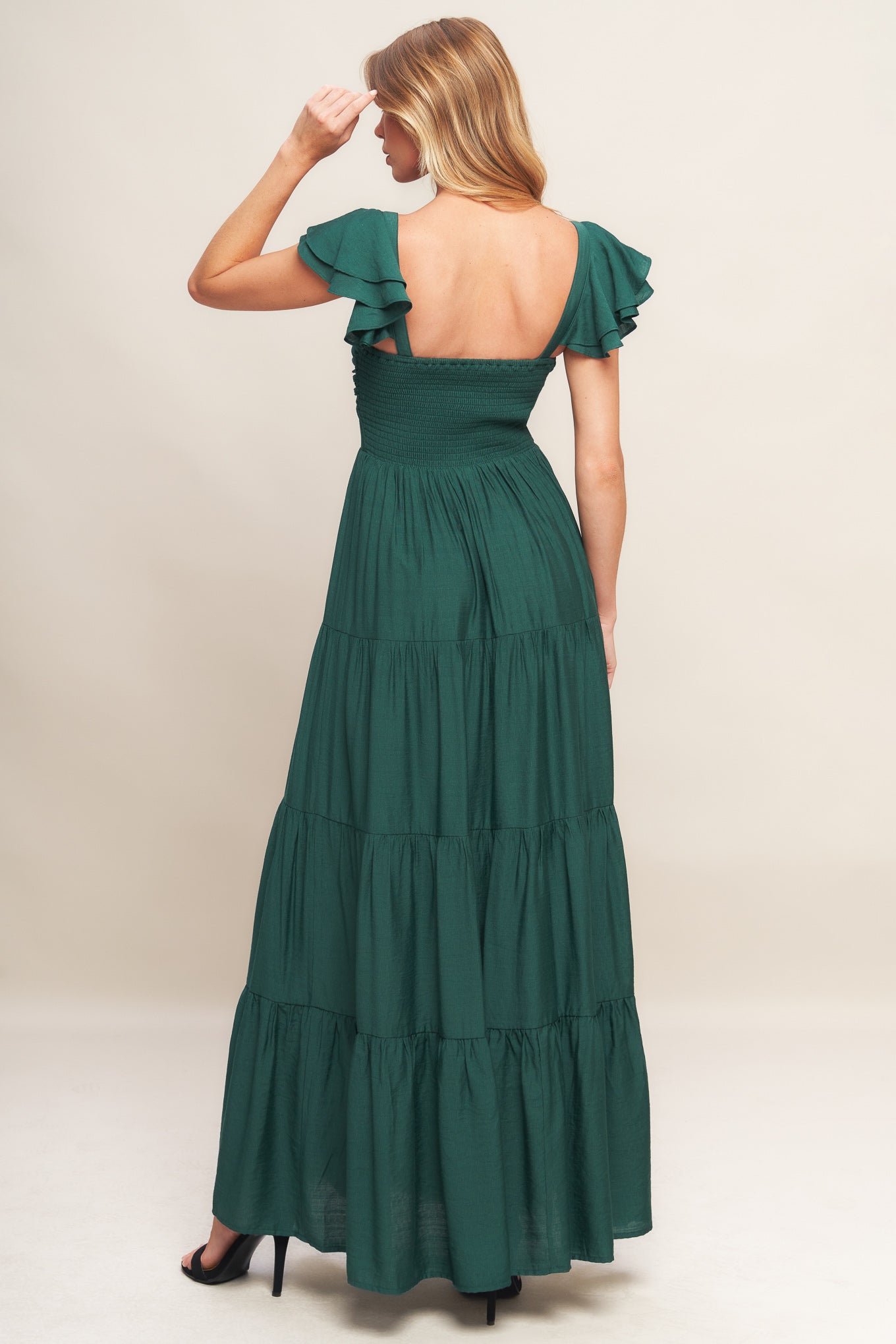 VESTIDO MAXI DE TECIDO VERDE-FLORESTA LEITE DE VERÃO