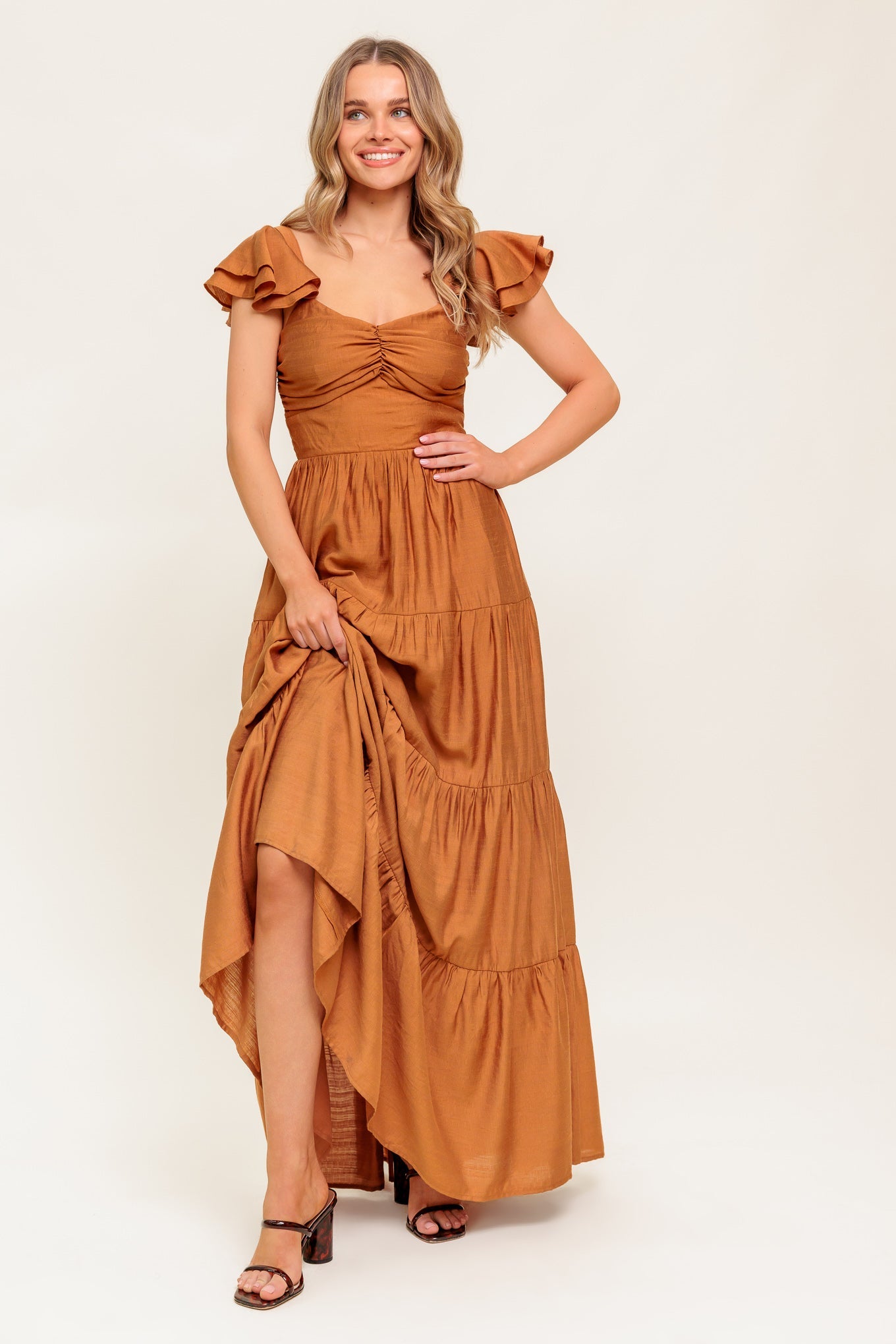 SUMMER MILK RUST WOVEN MAXI DRESS - MaraFormigone