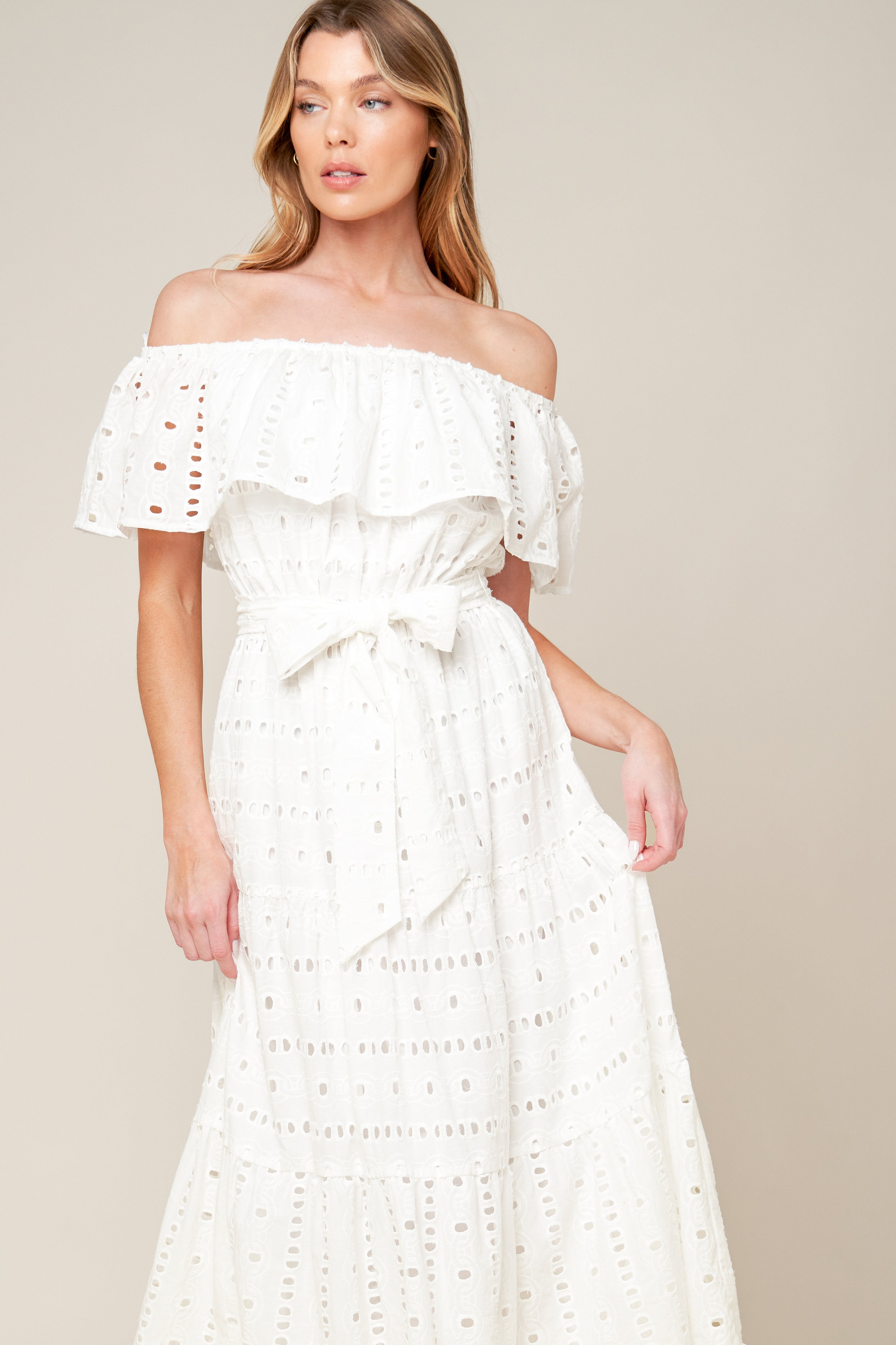 CATCHING MY BREATH EYELET MIDI DRESS - MaraFormigone