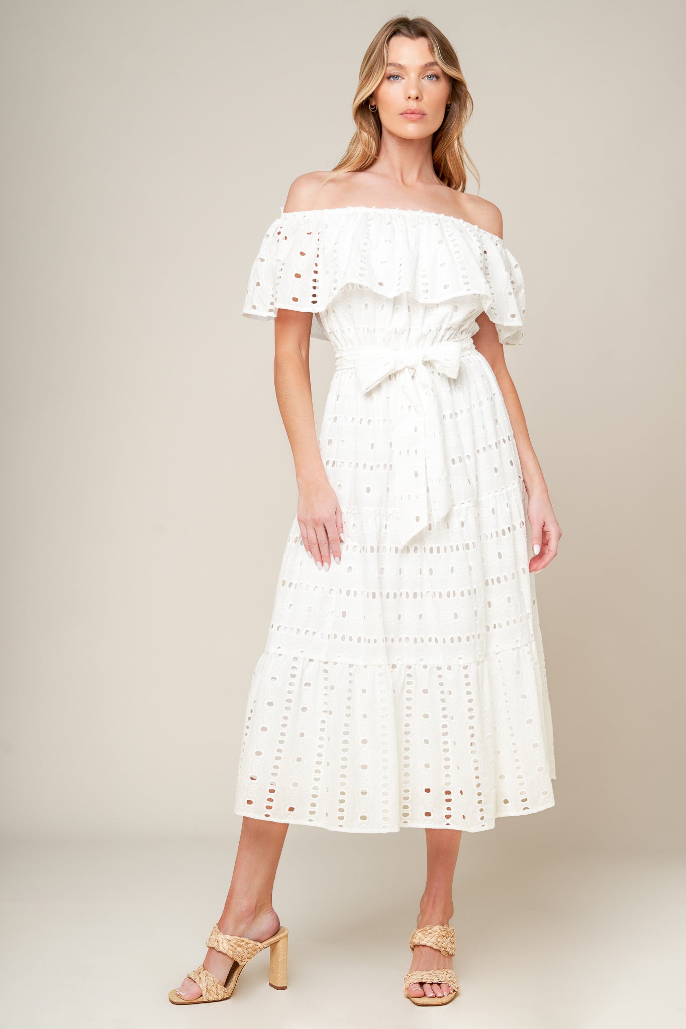 CATCHING MY BREATH EYELET MIDI DRESS - MaraFormigone