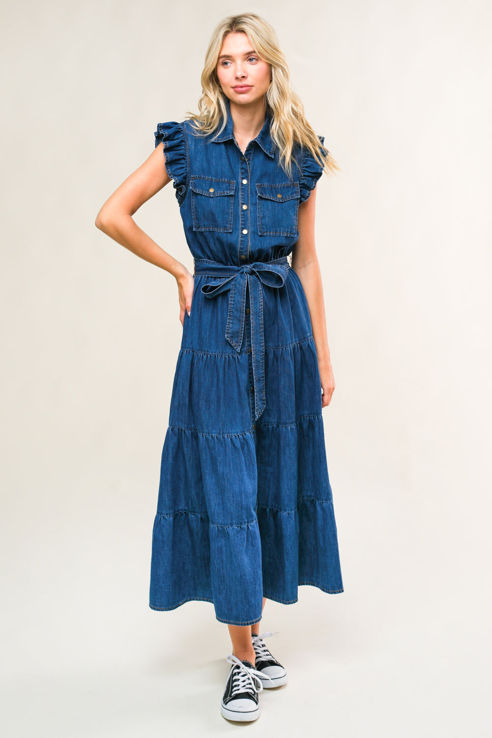 FAN FAVORITE WOVEN DENIM MIDI DRESS - MaraFormigone