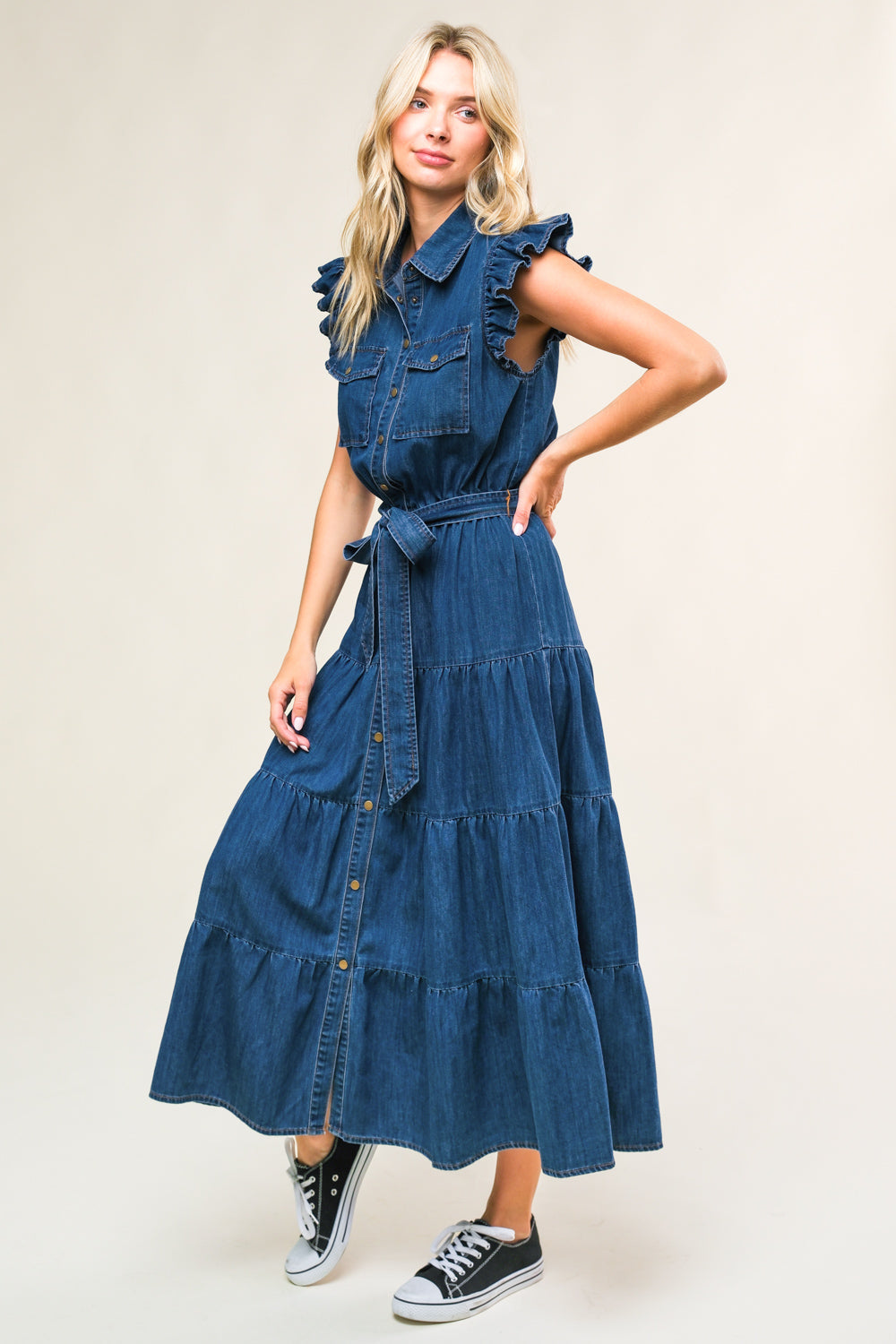 FAN FAVORITE WOVEN DENIM MIDI DRESS - MaraFormigone