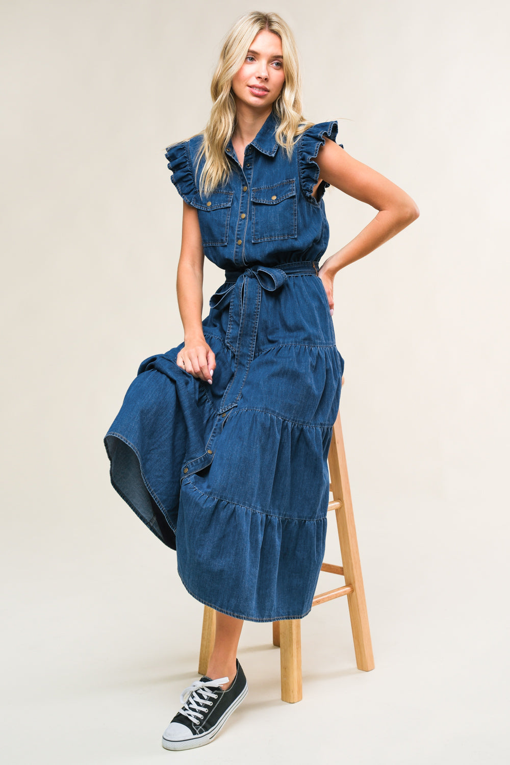 FAN FAVORITE WOVEN DENIM MIDI DRESS - MaraFormigone