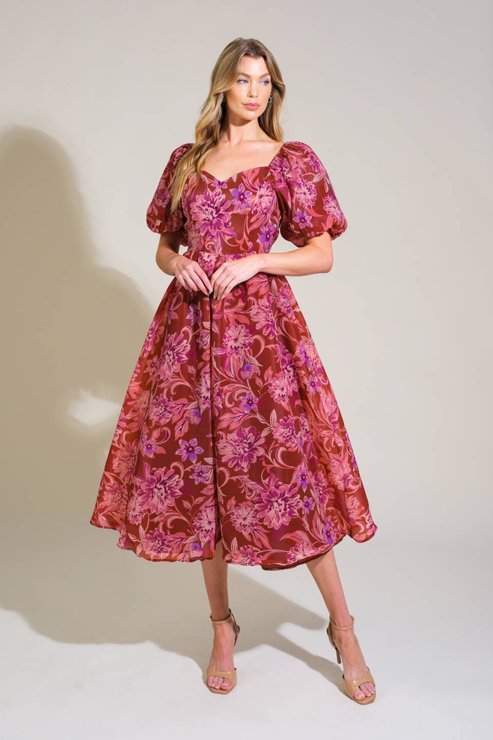 RADIANT DAY FLORAL WOVEN MIDI DRESS - MaraFormigone