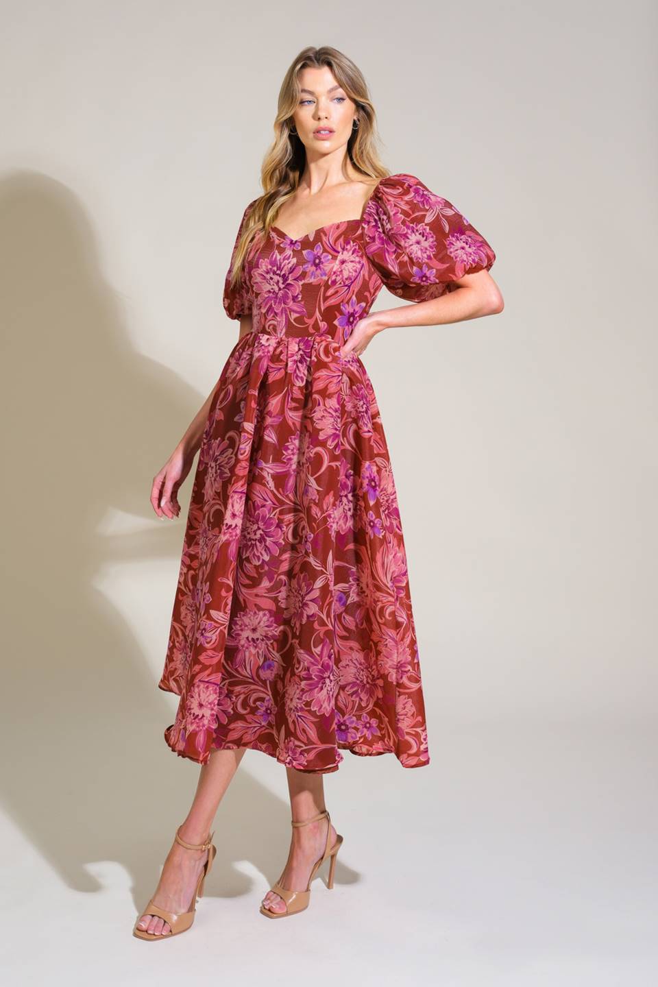RADIANT DAY FLORAL WOVEN MIDI DRESS - MaraFormigone