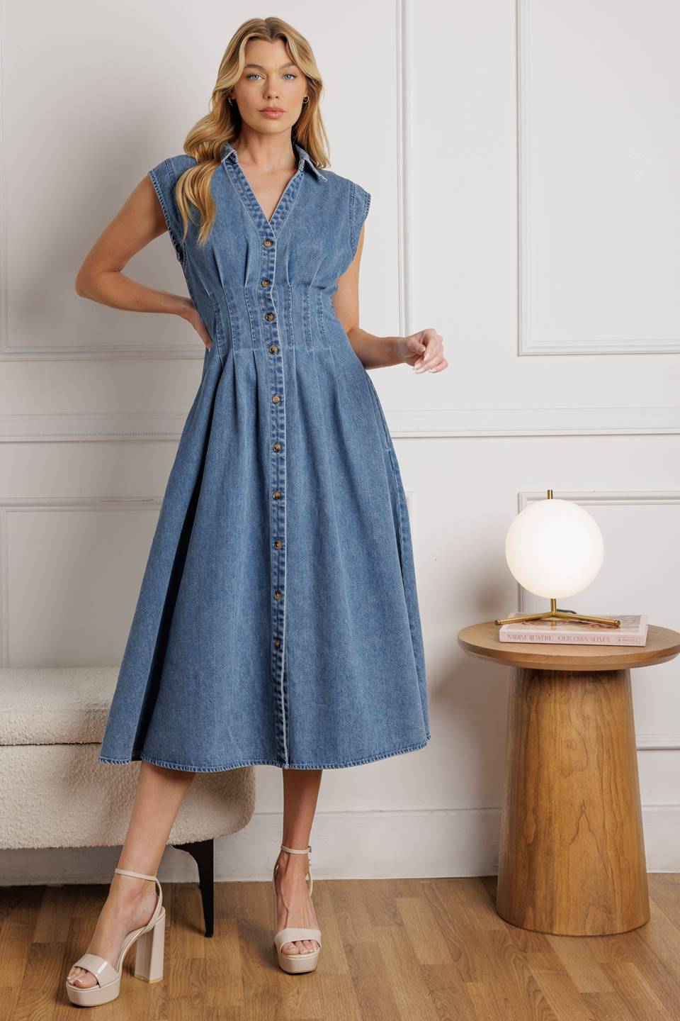 ROSES OF LOVE DENIM MIDI DRESS - MaraFormigone