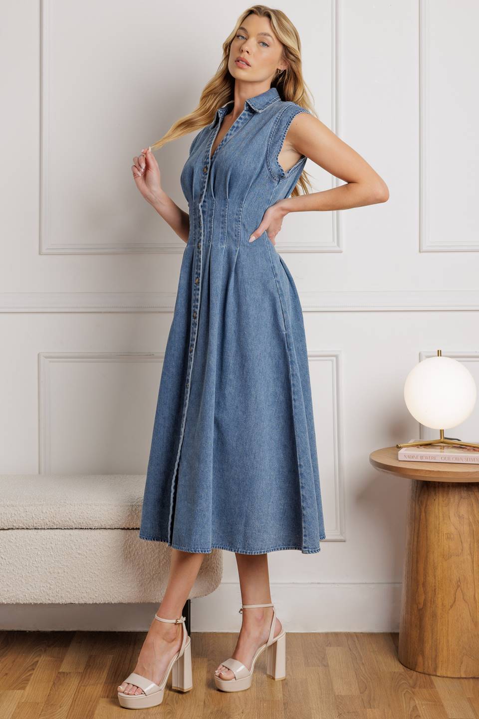 ROSES OF LOVE DENIM MIDI DRESS - MaraFormigone