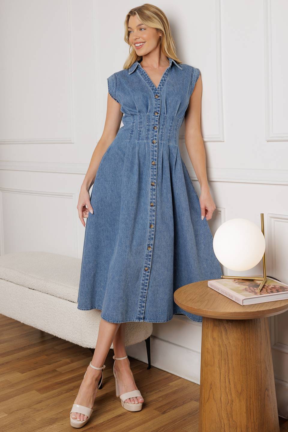 ROSES OF LOVE DENIM MIDI DRESS - MaraFormigone