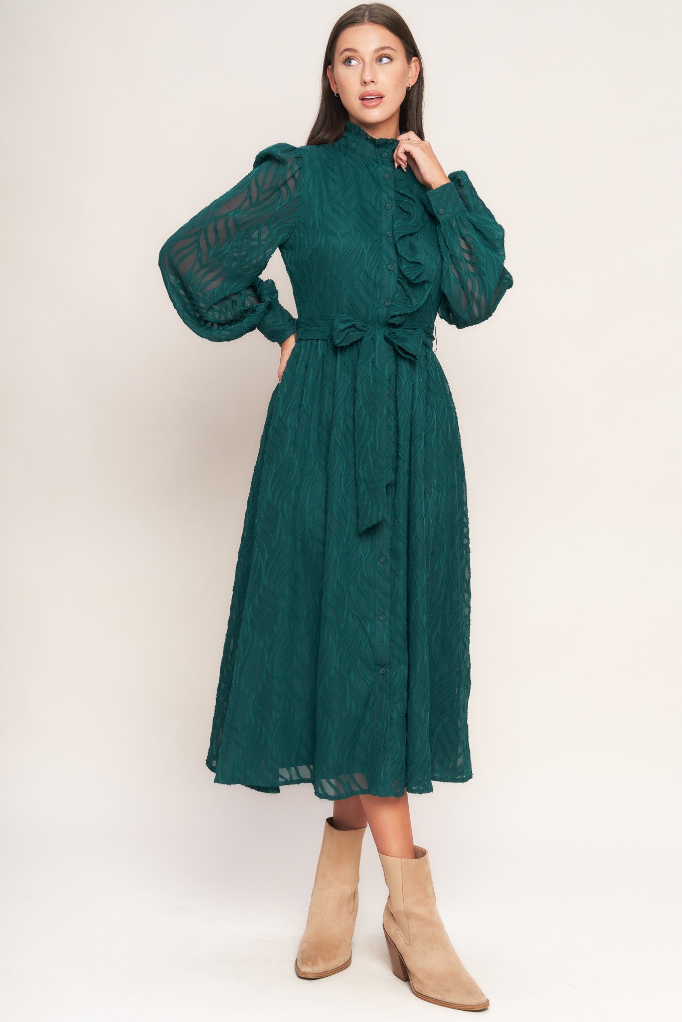 EMERALD WHISPER WOVEN MIDI DRESS - MaraFormigone