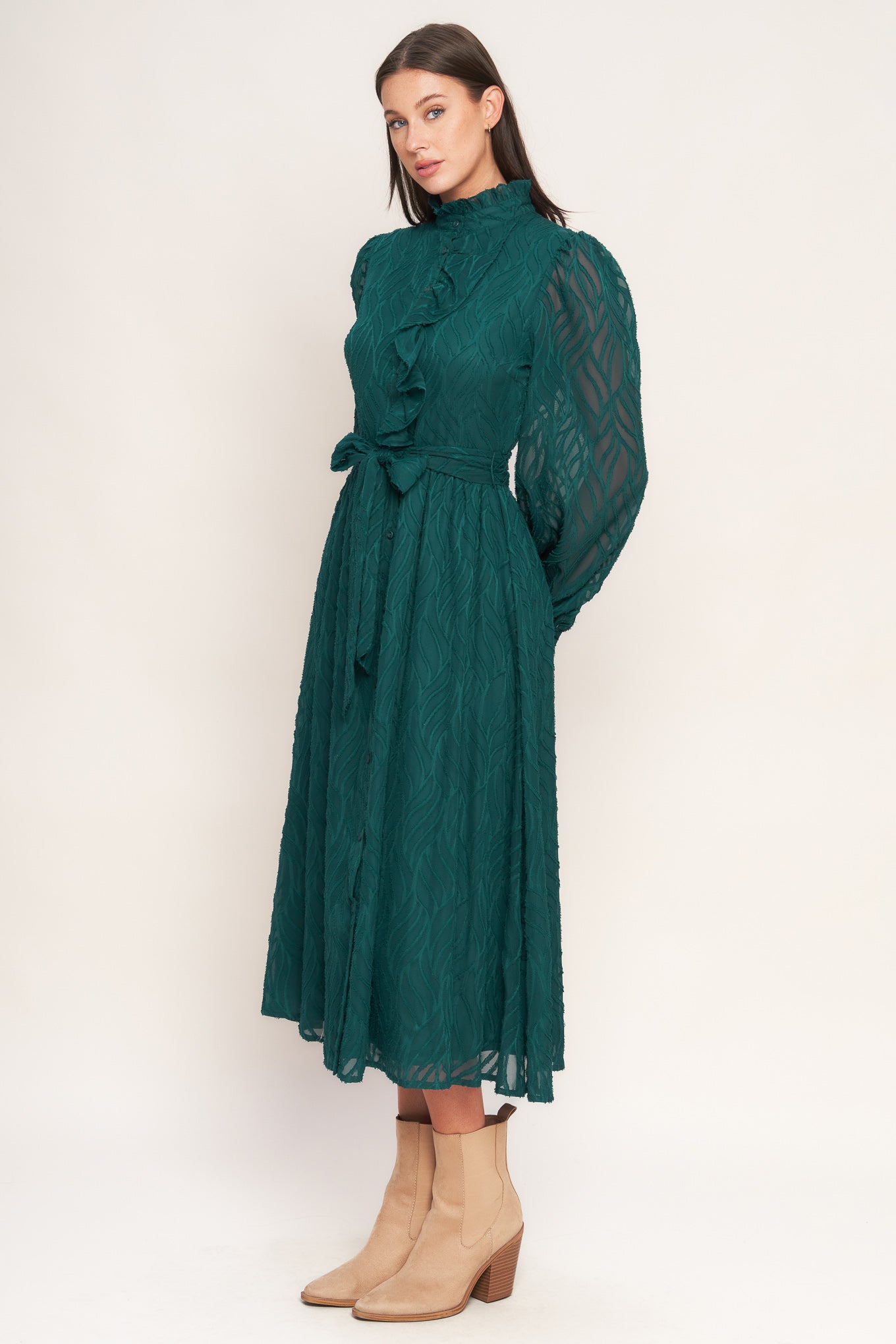 EMERALD WHISPER WOVEN MIDI DRESS - MaraFormigone