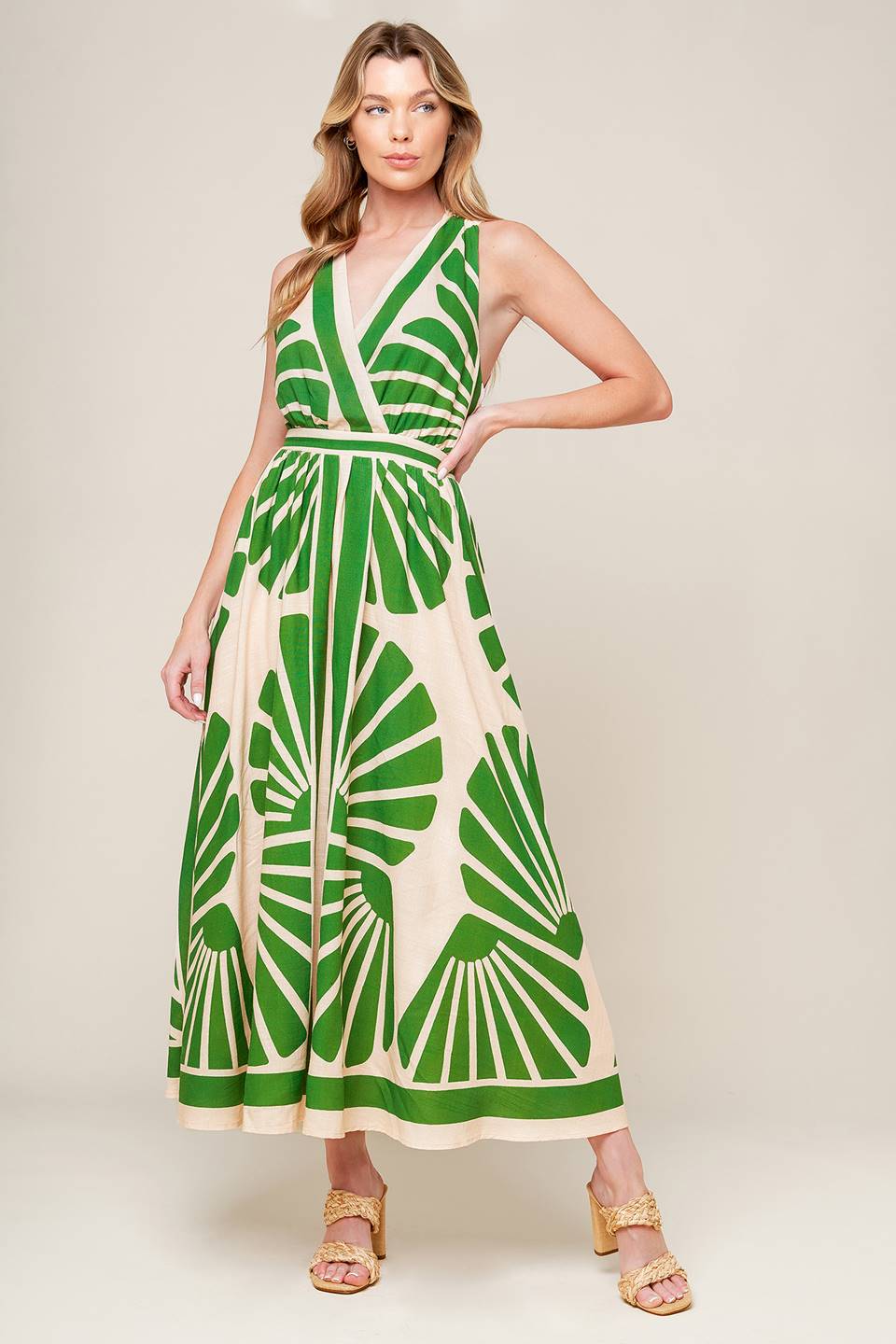 SWEPT ME OFF MY FEET GREEN WOVEN MIDI DRESS - MaraFormigone