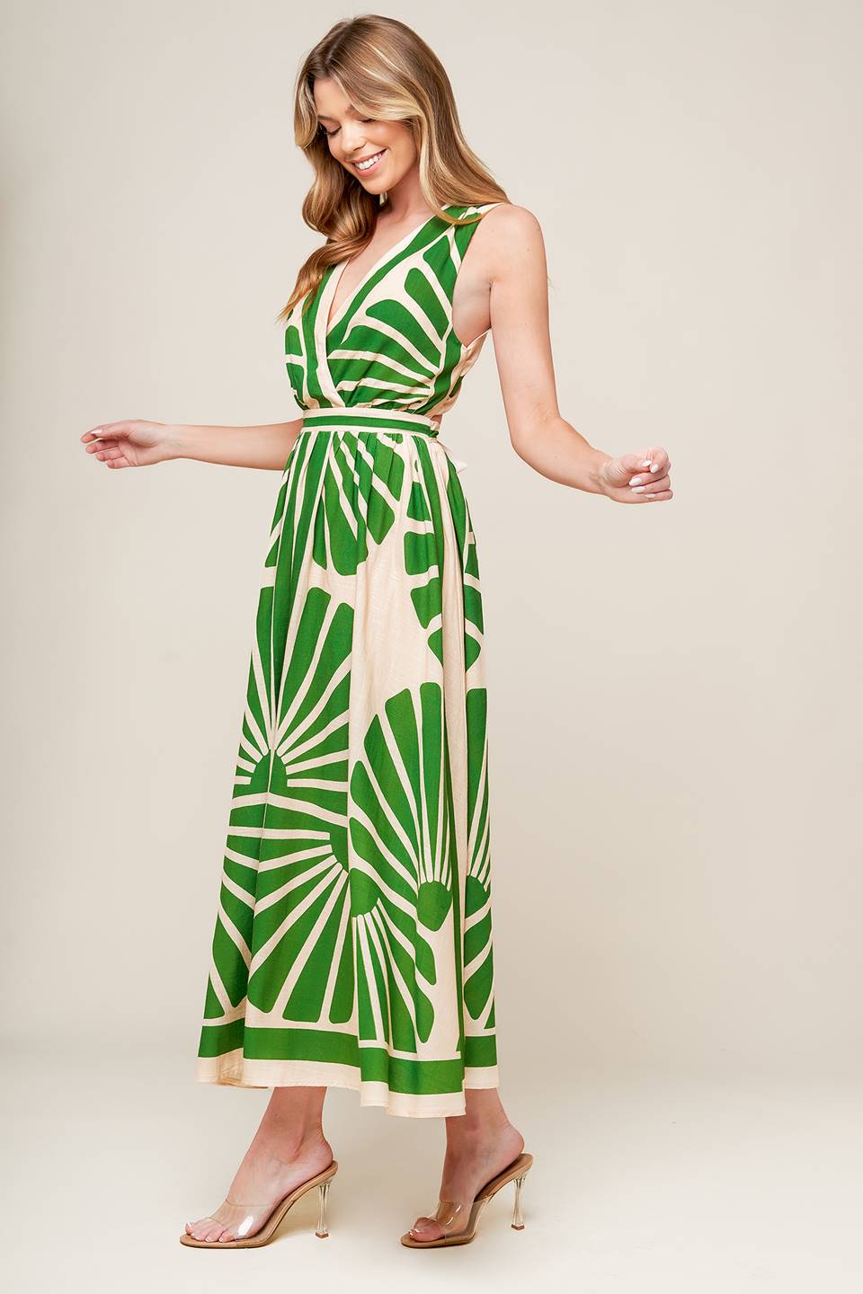 SWEPT ME OFF MY FEET GREEN WOVEN MIDI DRESS - MaraFormigone