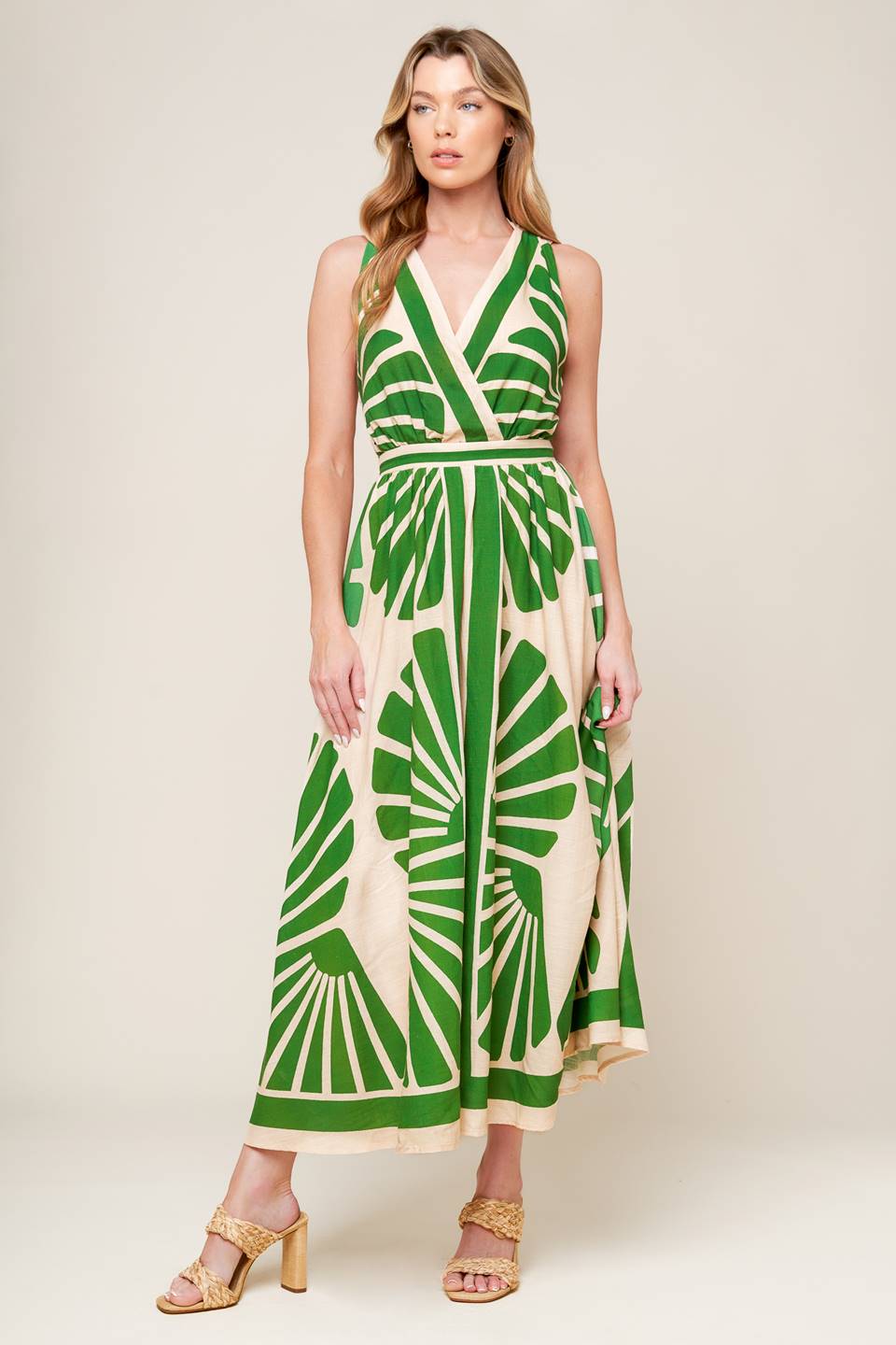 SWEPT ME OFF MY FEET GREEN WOVEN MIDI DRESS - MaraFormigone