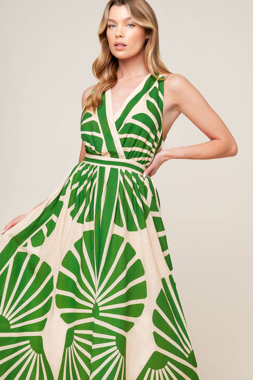 SWEPT ME OFF MY FEET GREEN WOVEN MIDI DRESS - MaraFormigone
