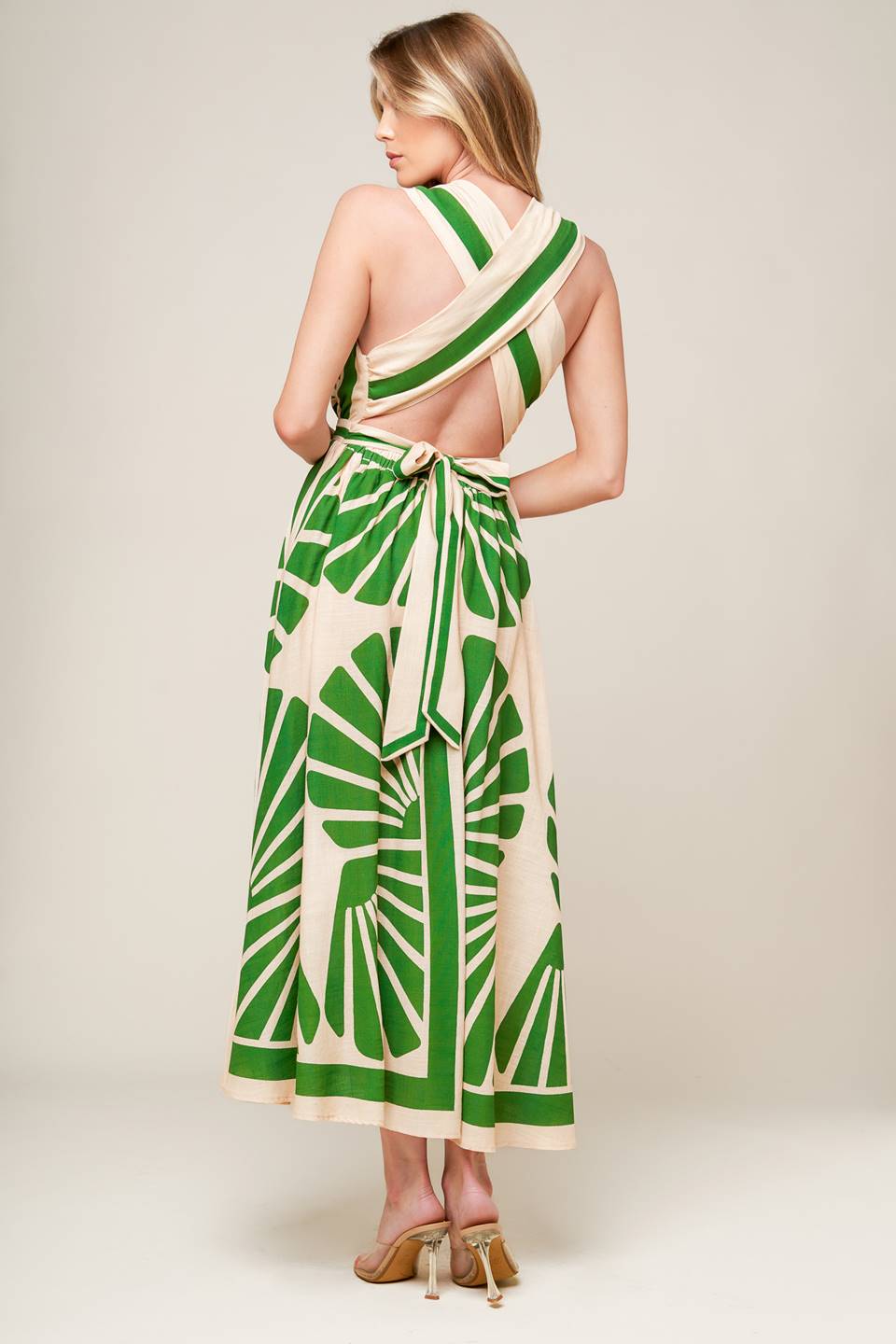 SWEPT ME OFF MY FEET GREEN WOVEN MIDI DRESS - MaraFormigone