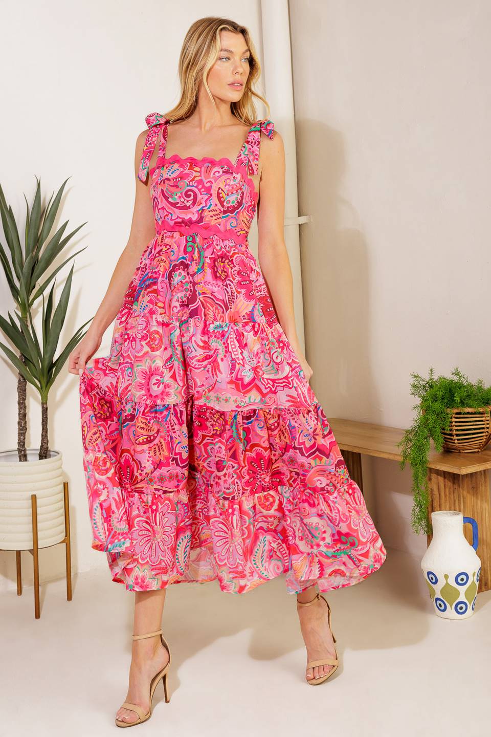 AINDA ESTOU DECIDINDO VESTIDO MIDI TECIDO FÚCSIA